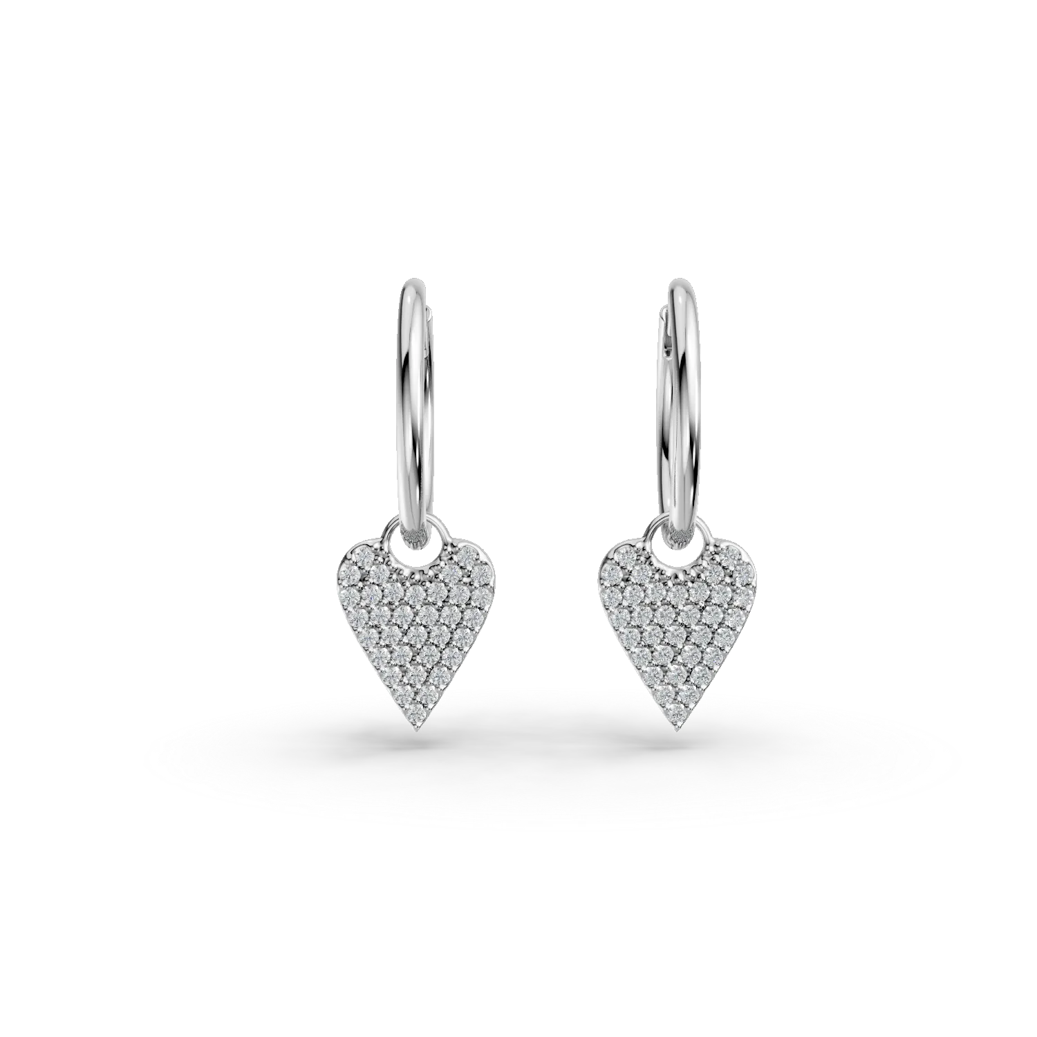 Cercei creole cu inimioare din aur alb cu zirconii