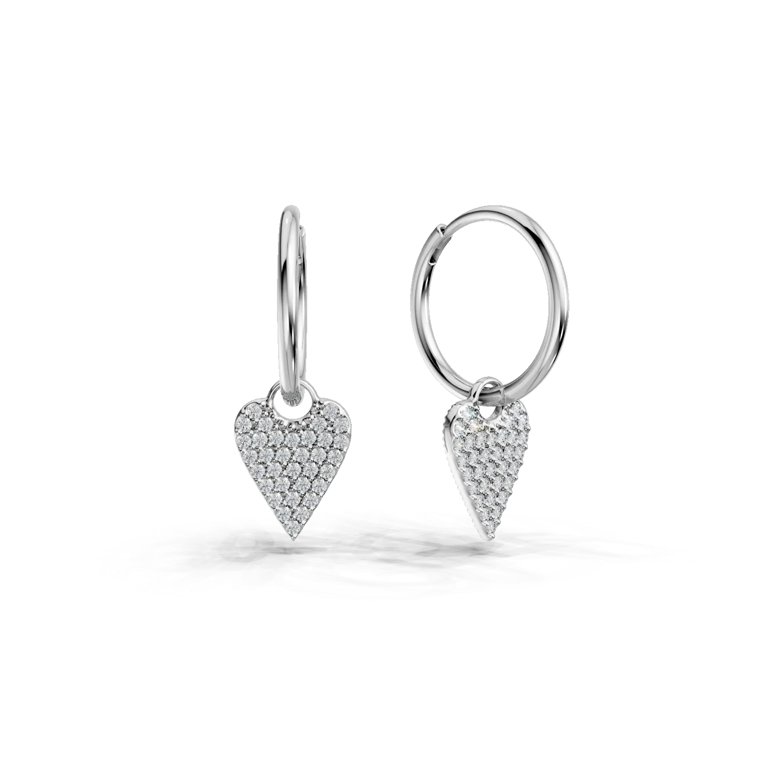 Cercei creole cu inimioare din aur alb cu zirconii