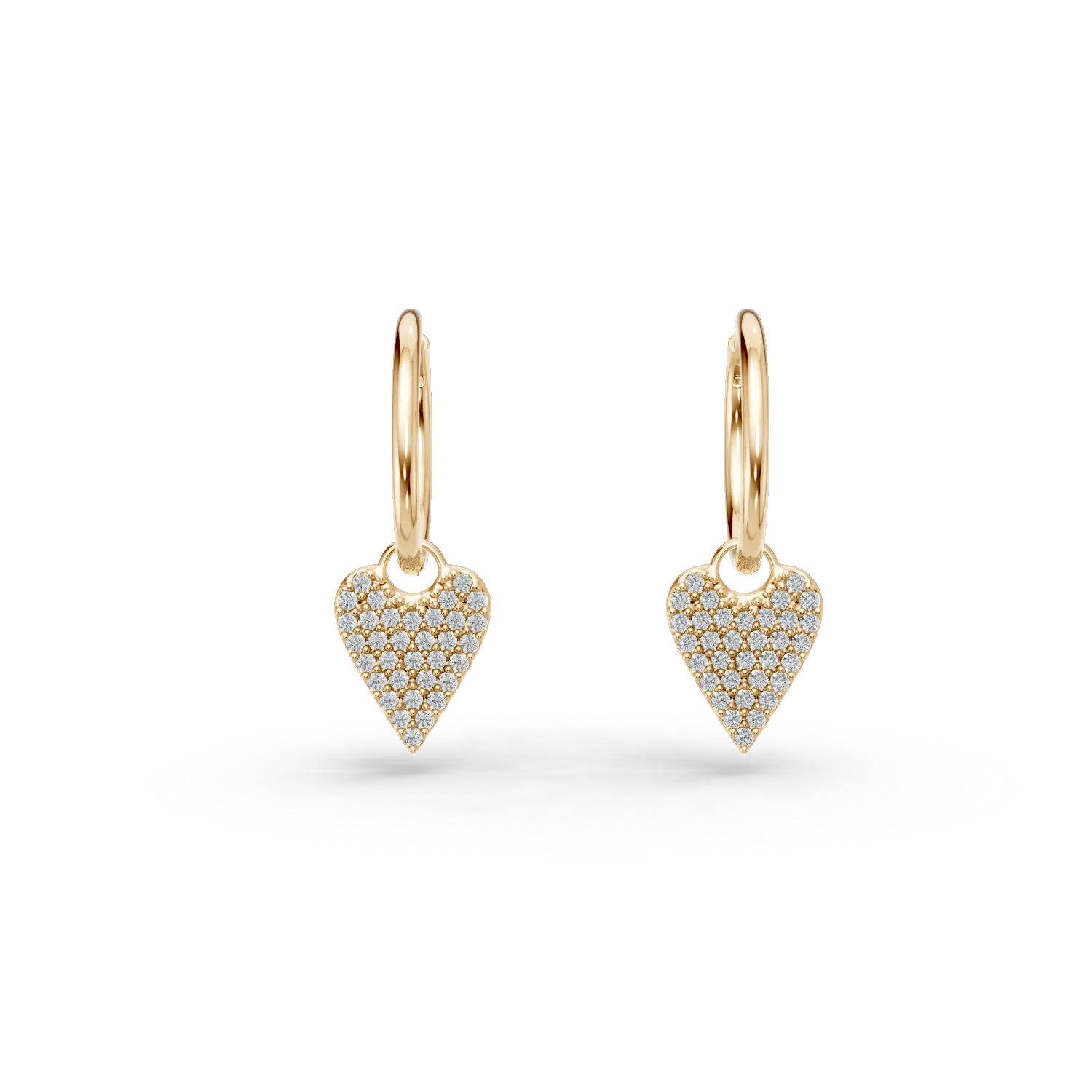 Cercei creole cu inimioare din aur galben cu zirconii