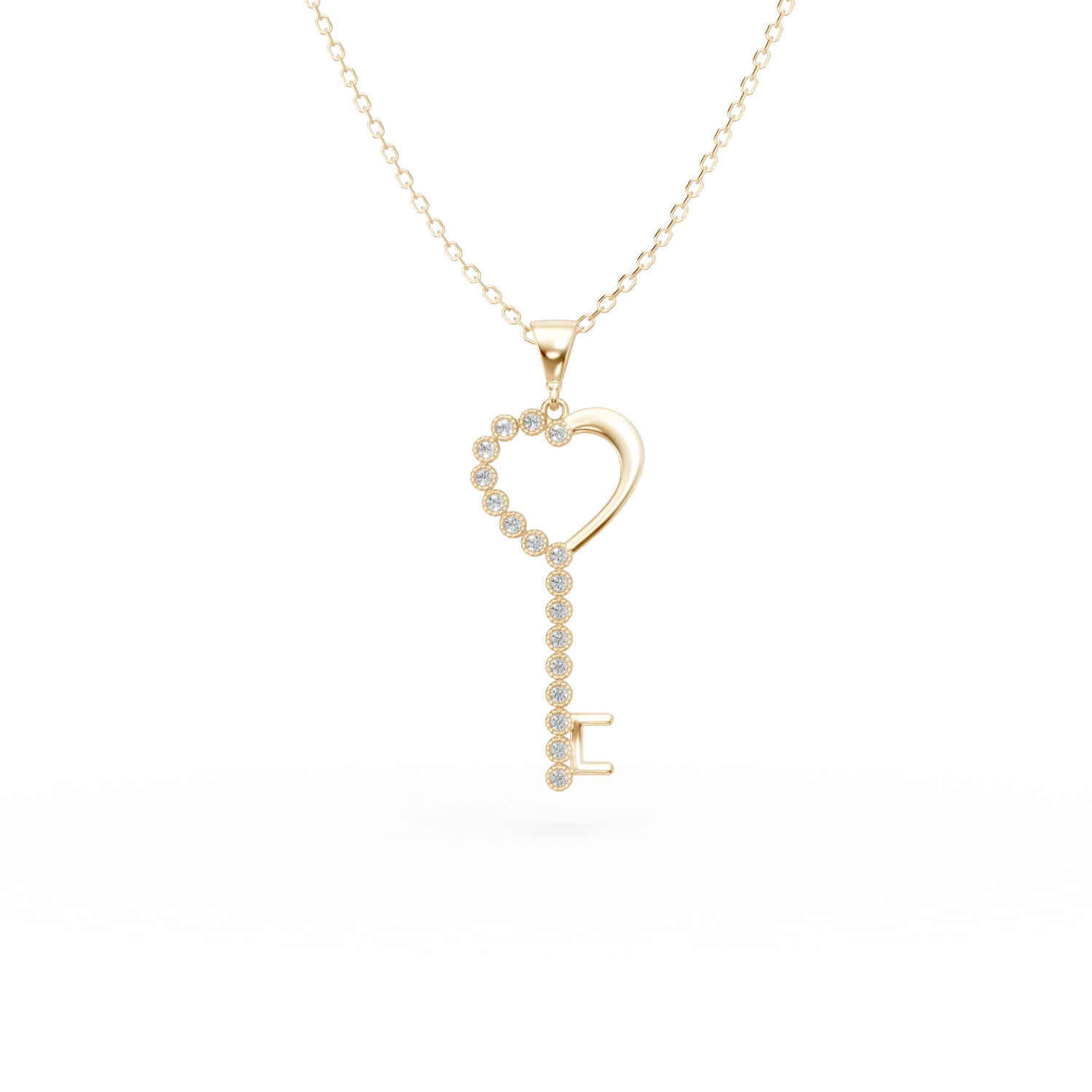 Lant cu pandantiv cheie din aur galben cu zirconii