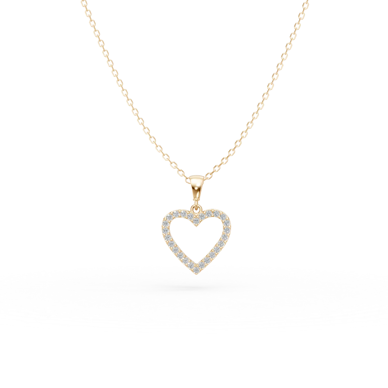 Lant cu pandantiv inima din aur galben cu zirconii