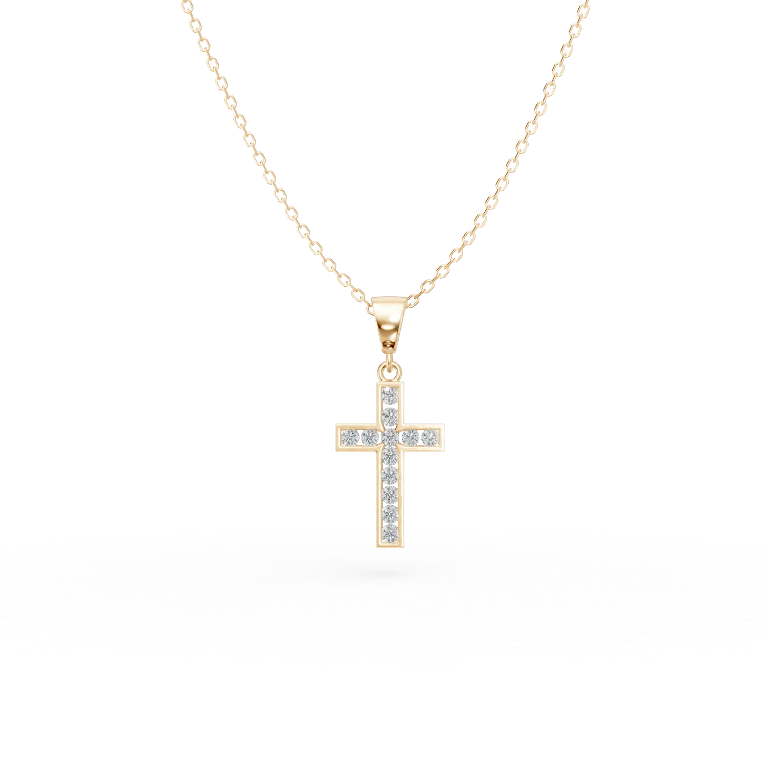 Lant cu pandantiv cruce din aur galben cu zirconii