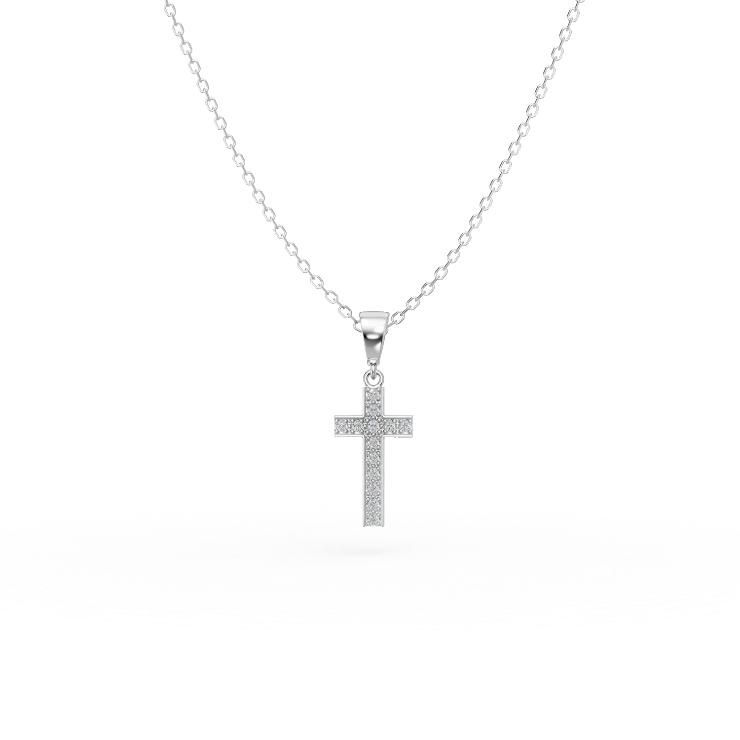 Lant cu pandantiv cruce din aur alb cu zirconii