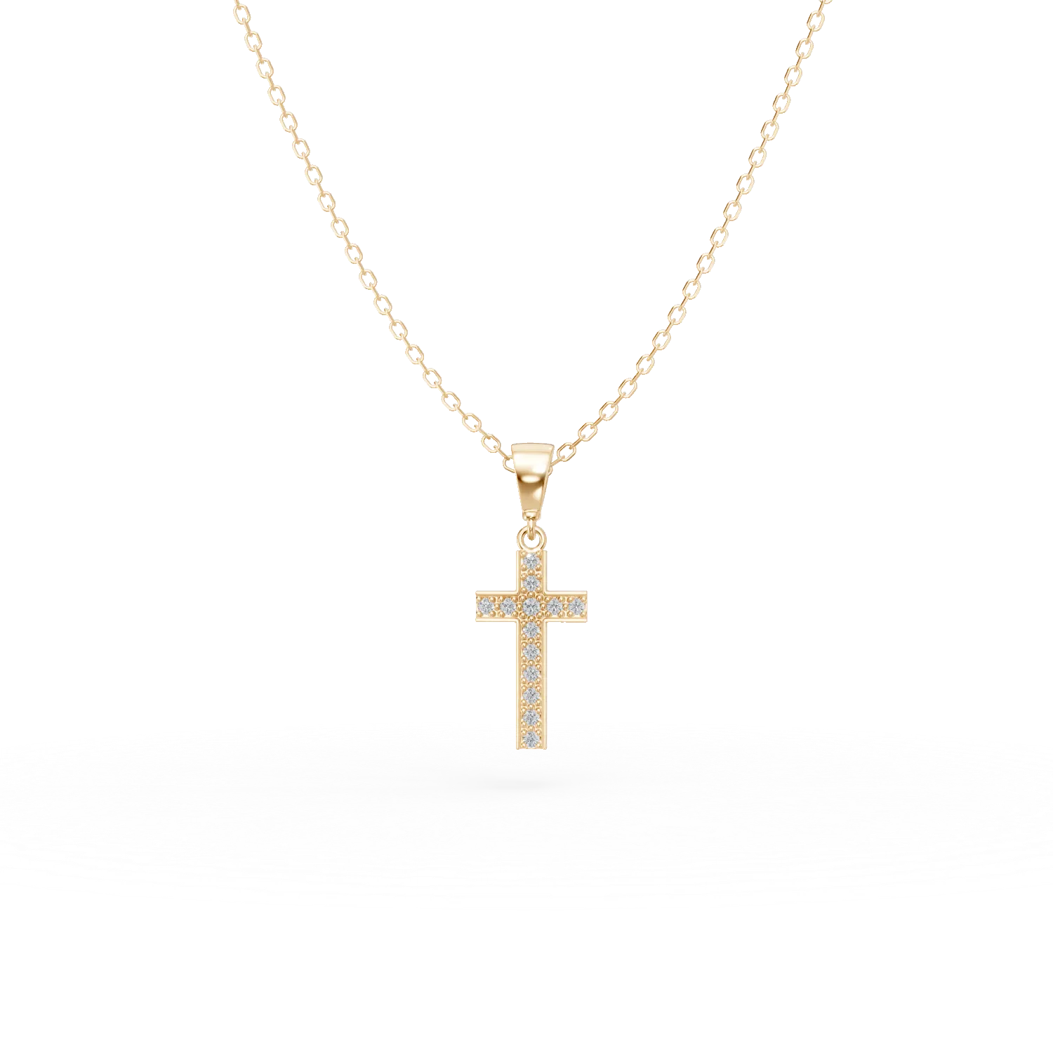 Lant cu pandantiv cruce din aur galben cu zirconii