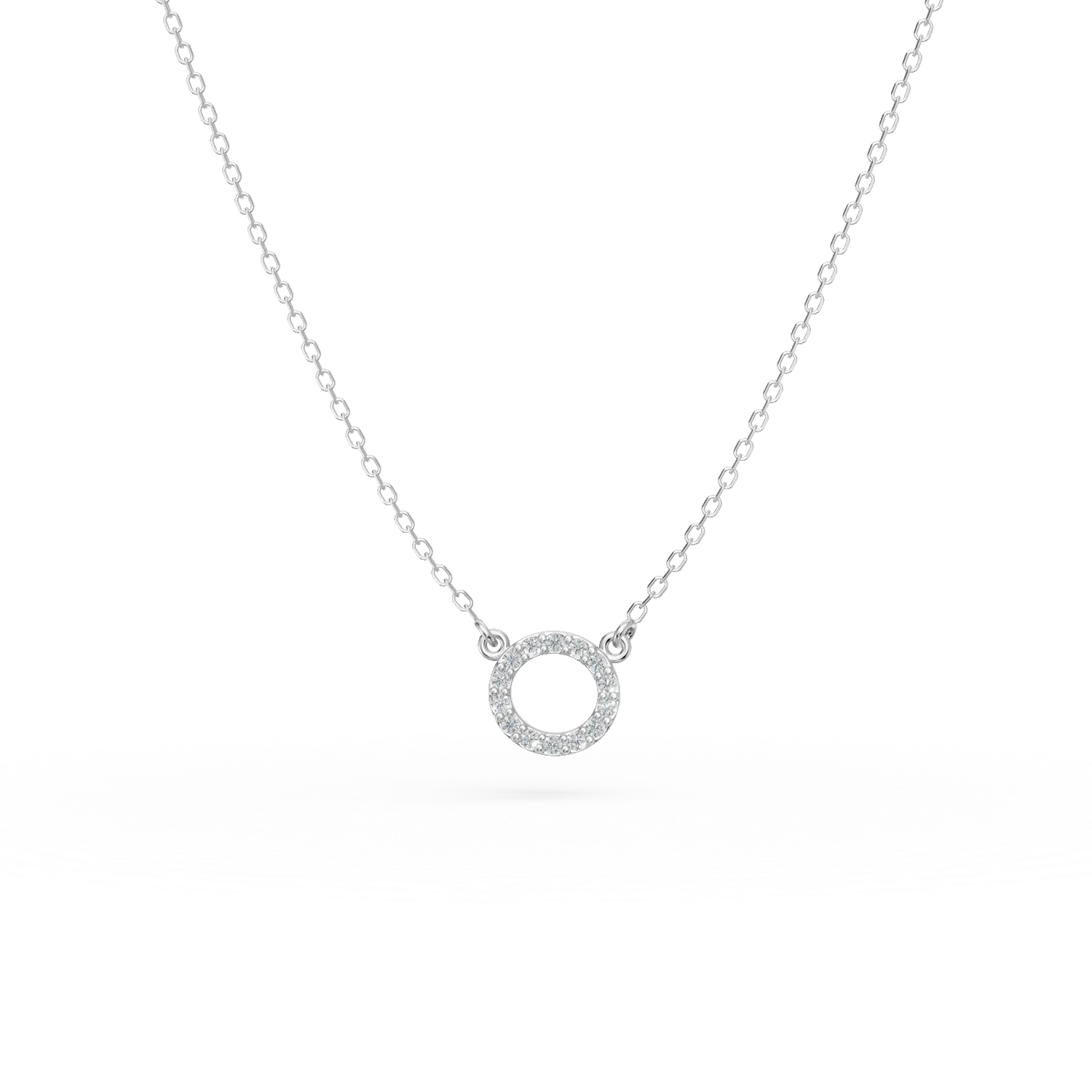 Lant cu pandantiv cerc din aur alb cu zirconii