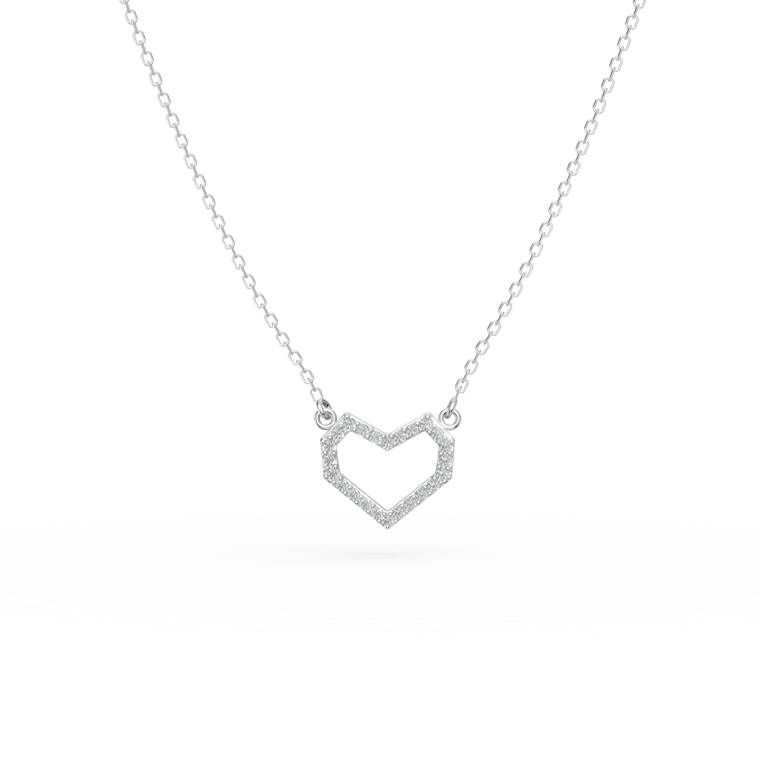 Lant cu pandantiv inimioara din aur alb cu zirconii