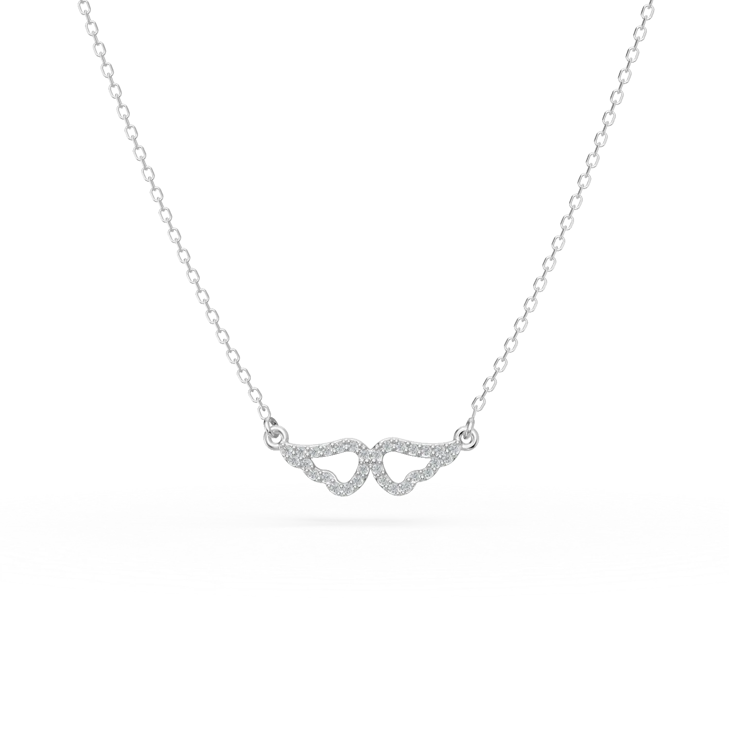 Lant cu pandantiv aripi din aur alb cu zirconii