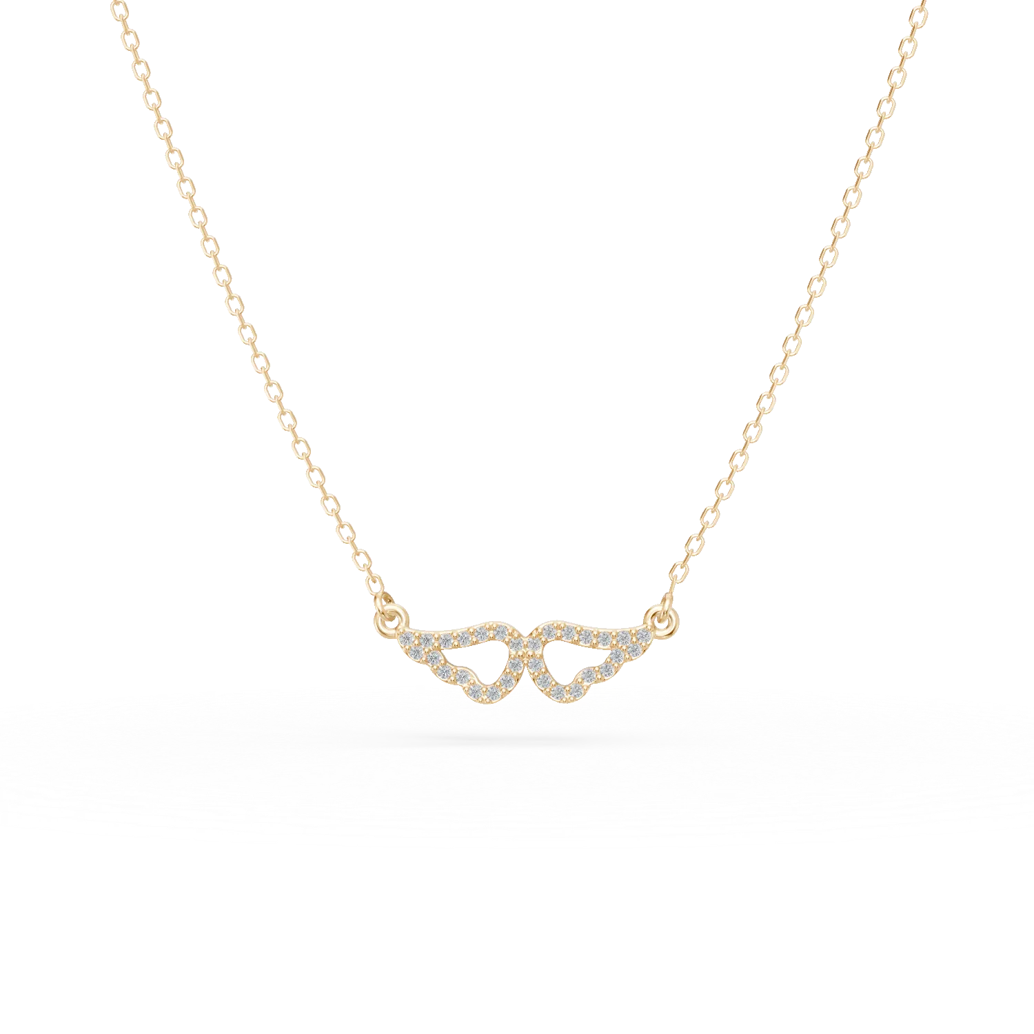 Lant cu pandantiv aripi din aur alb cu zirconii