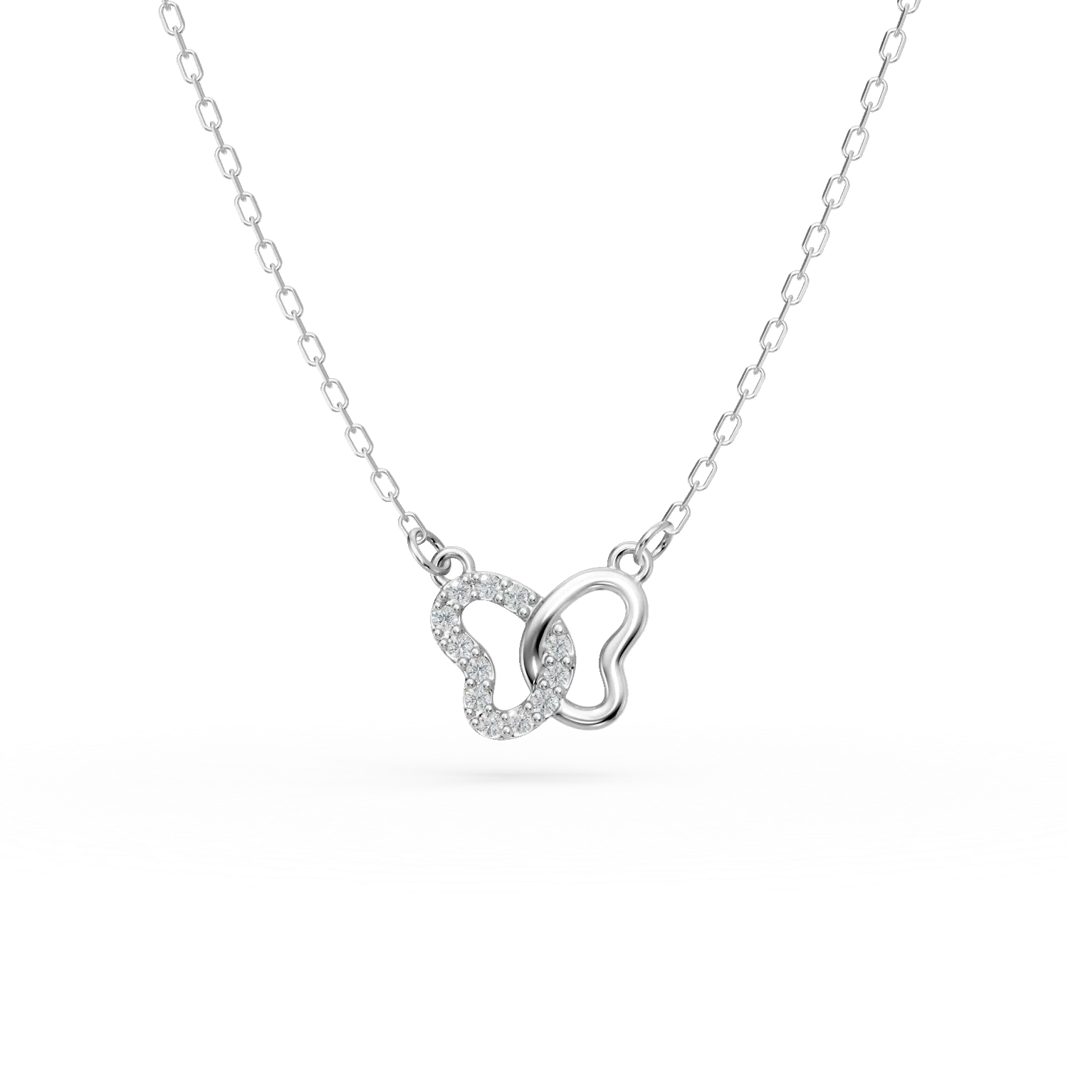 Lant cu pandantiv fluture din aur alb cu zirconii