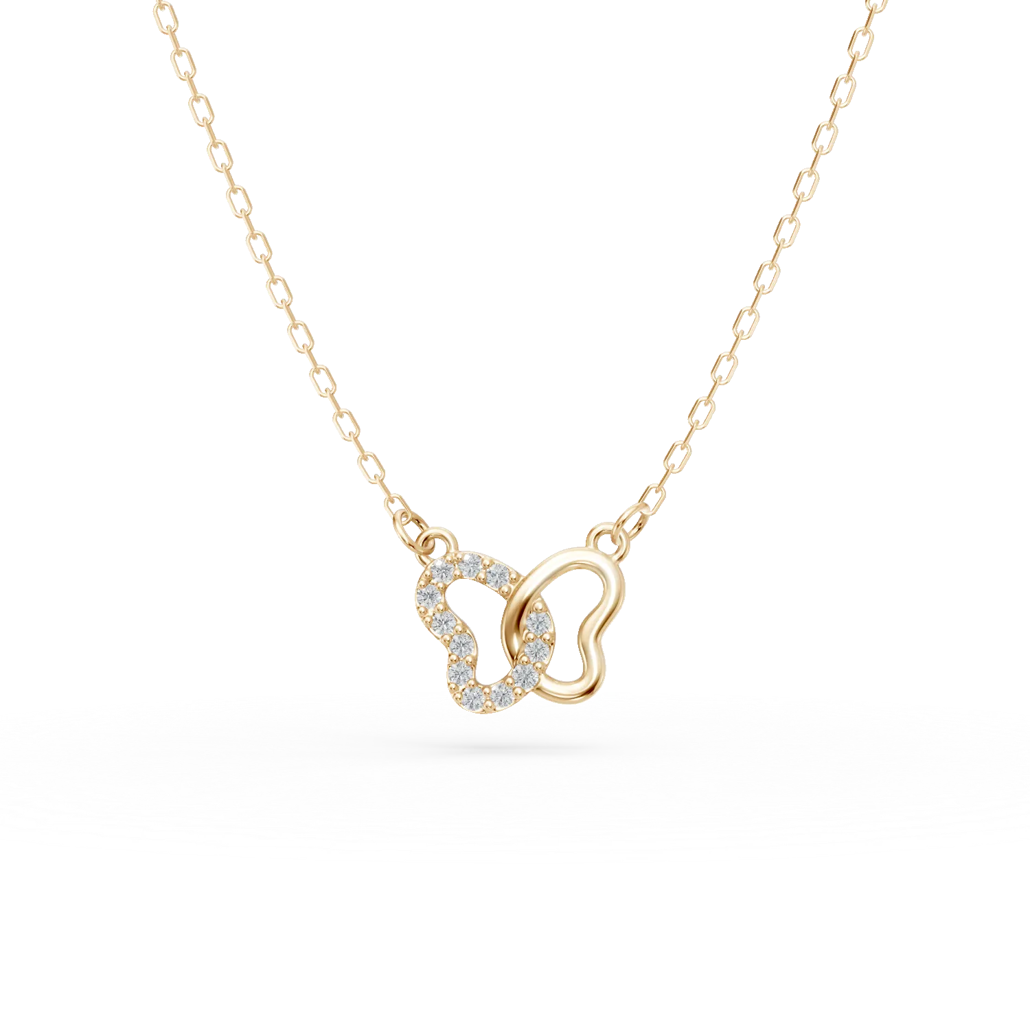 Lant cu pandantiv fluture din aur galben cu zirconii