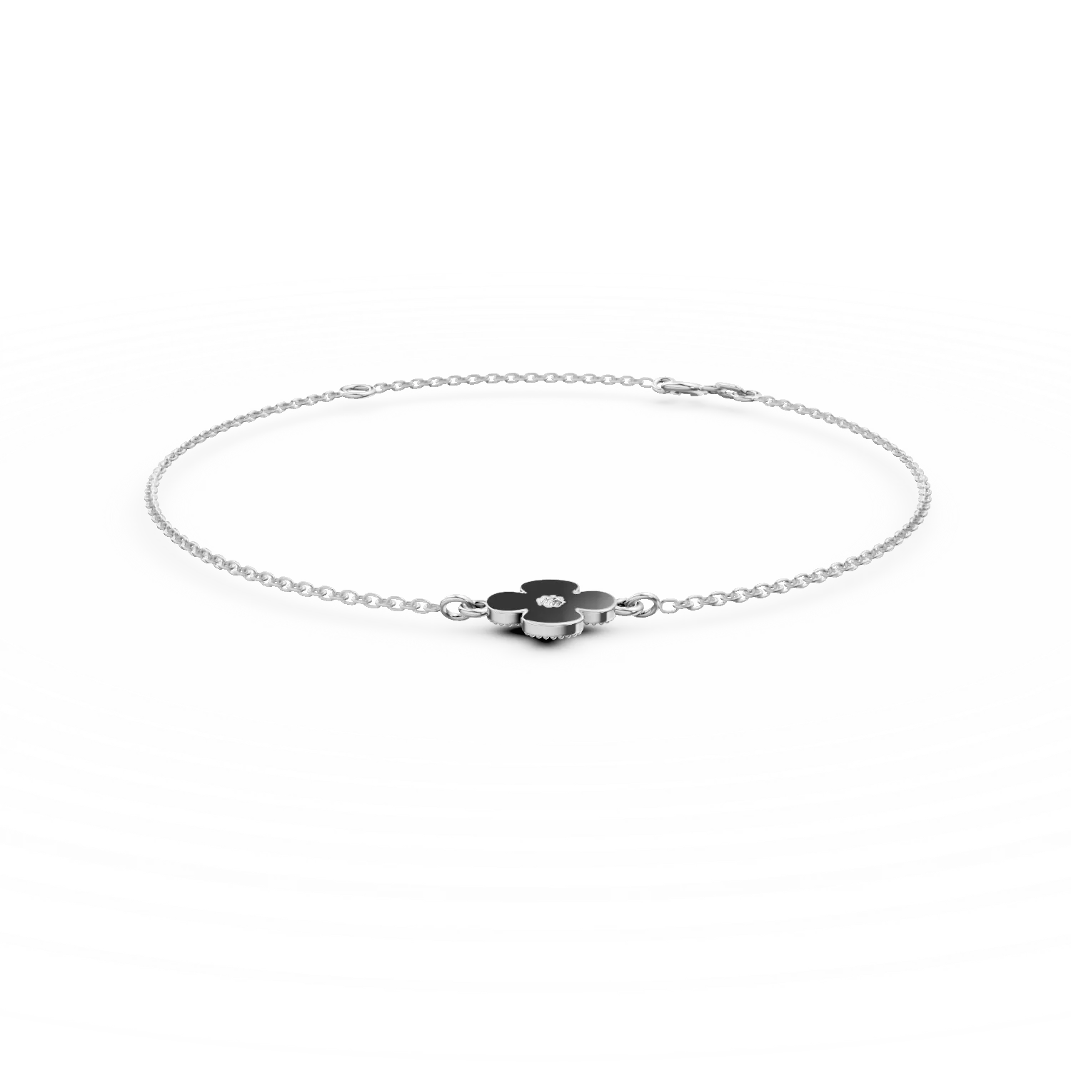 Bratara cu pandantiv floare din aur alb cu zirconia