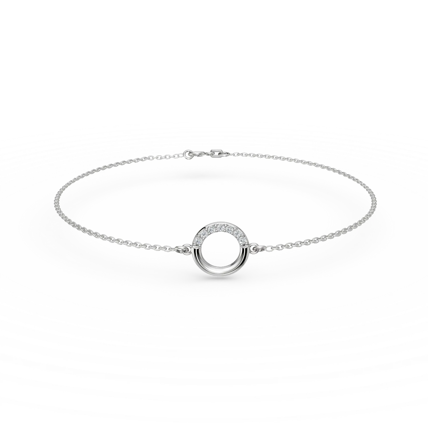 Bratara cu pandantiv cerc din aur alb cu zirconii