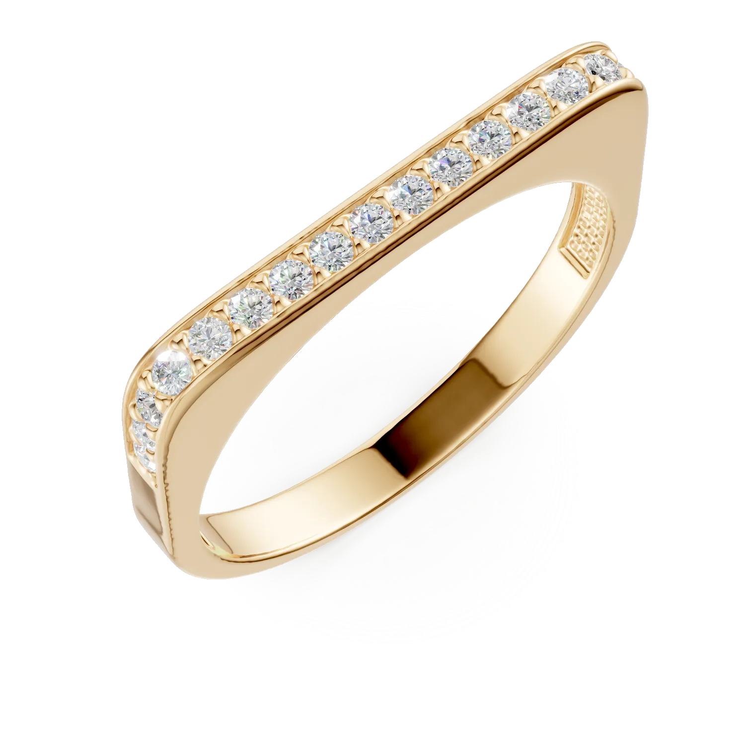 Inel geometric din aur galben cu zirconii