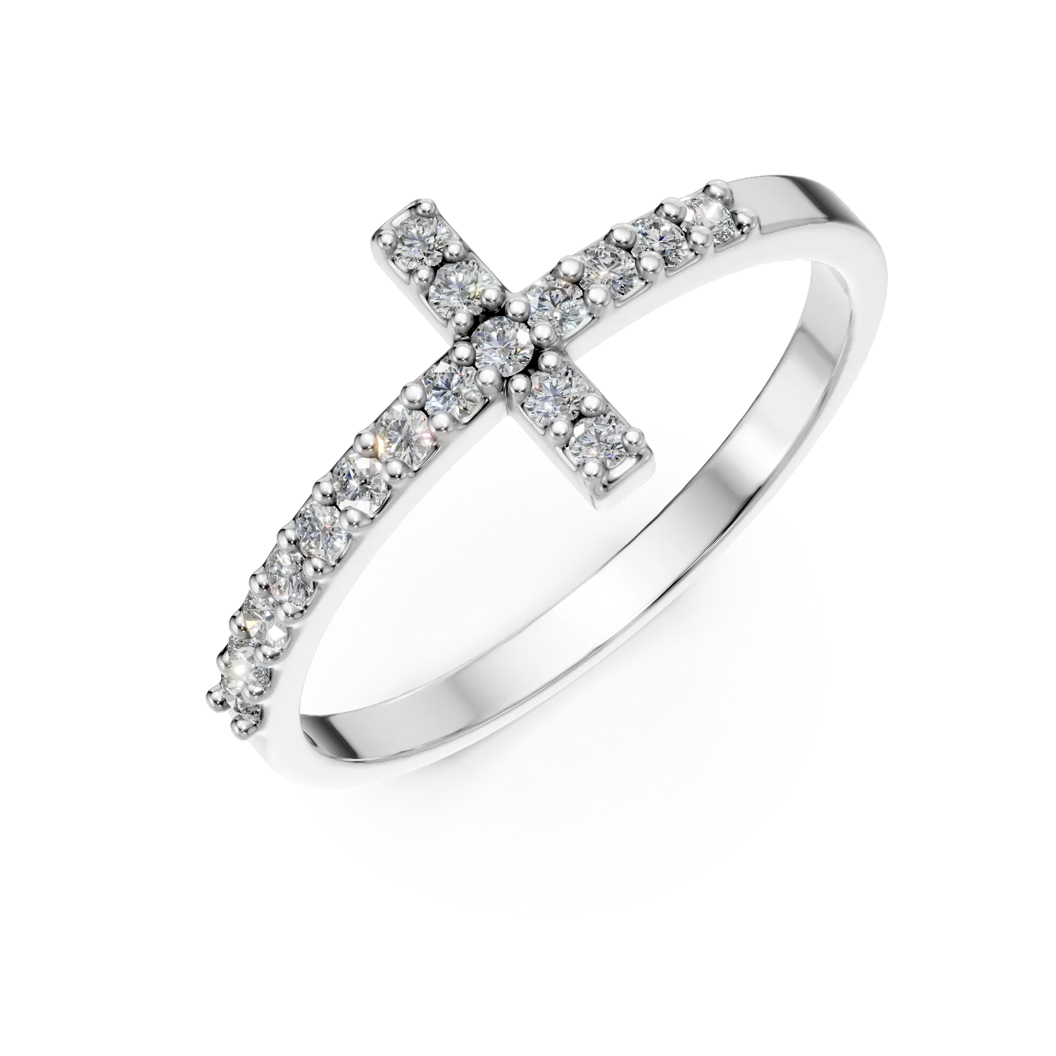 Inel cu cruce din aur alb cu zirconii