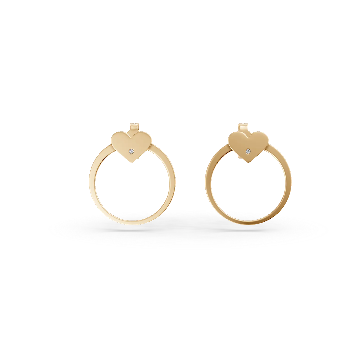 Cercei cu inimioare din aur galben cu diamante de 0.005ct