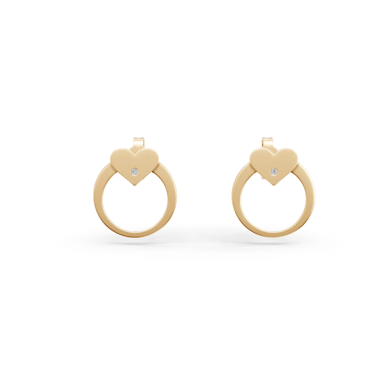 Cercei cu inimioare din aur galben cu diamante de 0.005ct