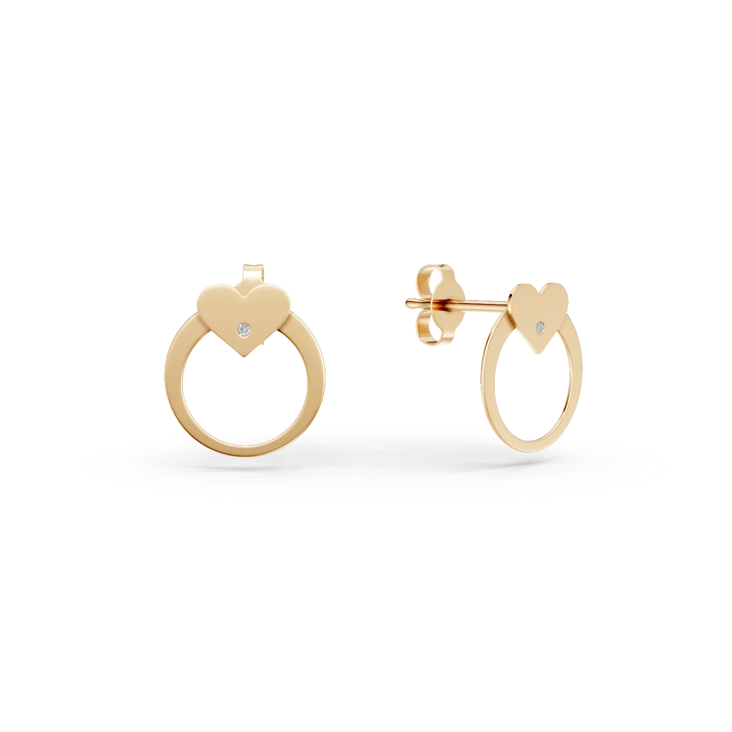 Cercei cu inimioare din aur galben cu diamante de 0.005ct