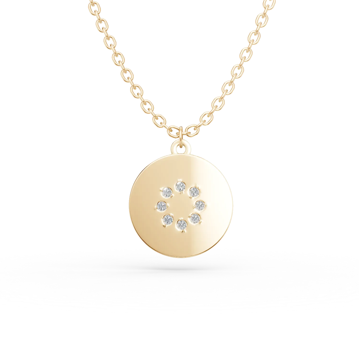 Lant cu pandantiv rotund din aur galben cu diamante de 0.005ct