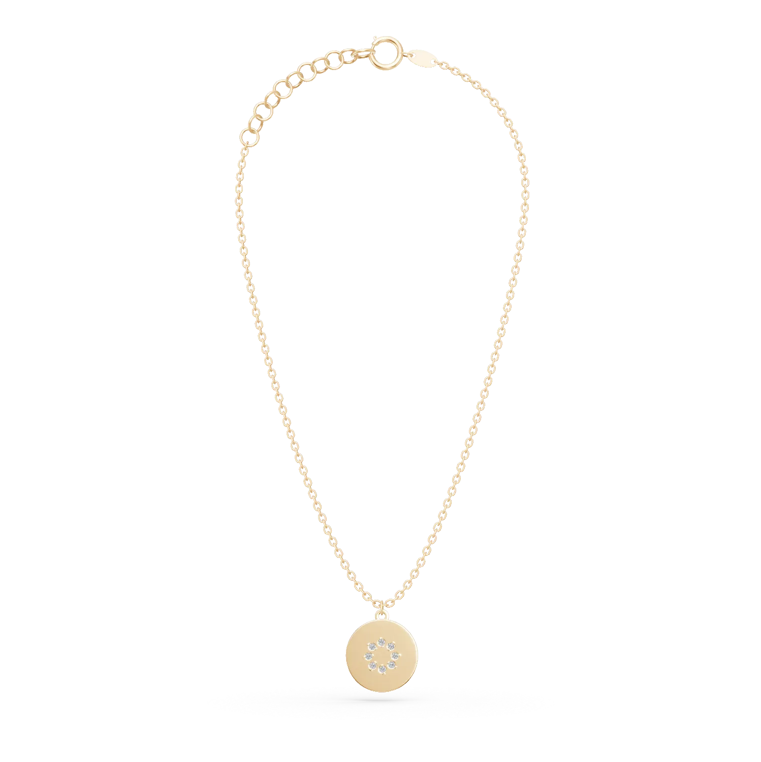 Lant cu pandantiv rotund din aur galben cu diamante de 0.005ct