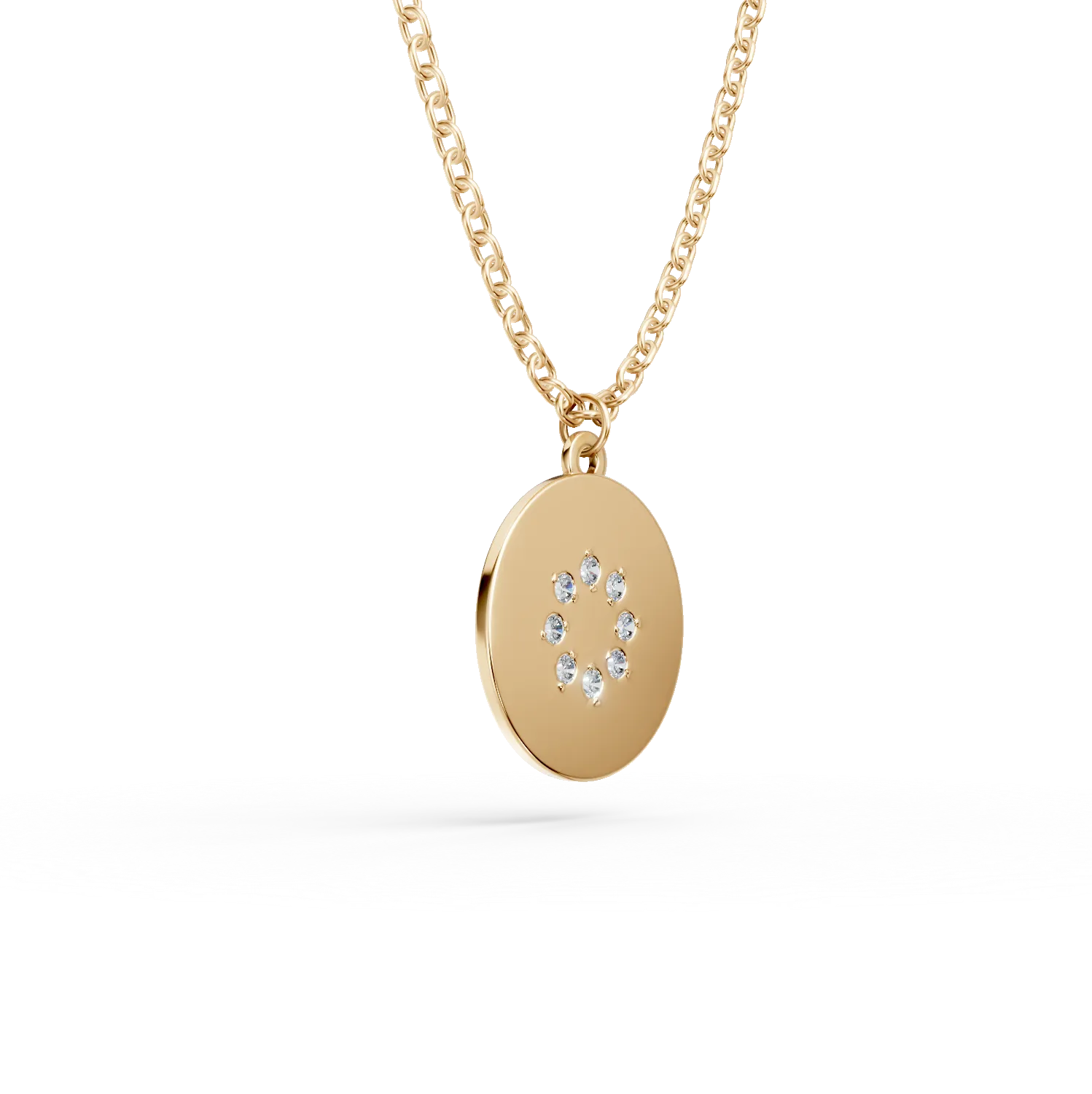Lant cu pandantiv rotund din aur galben cu diamante de 0.005ct