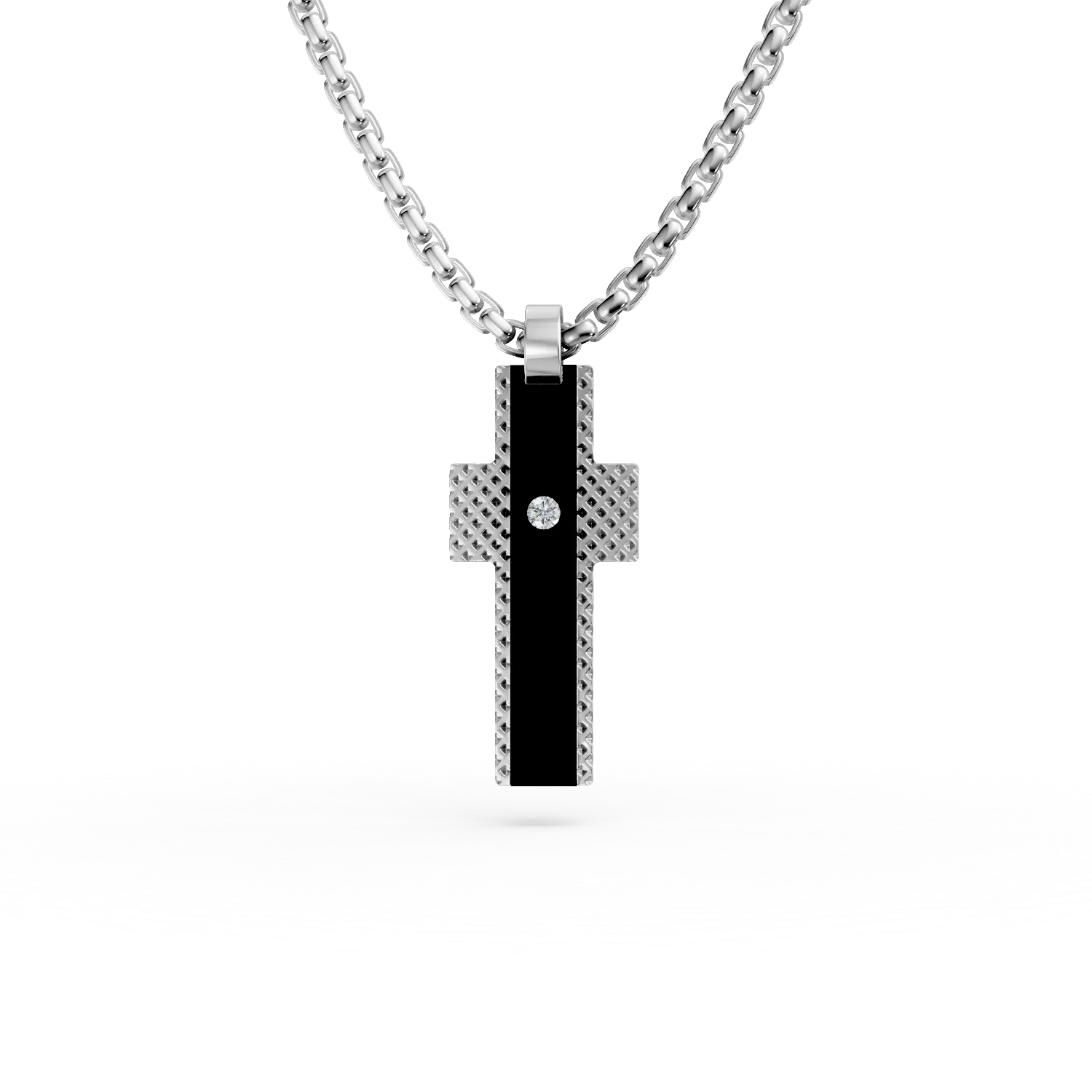 Lant cu pandantiv cruce din otel cu diamant de 0.002ct pentru barbati