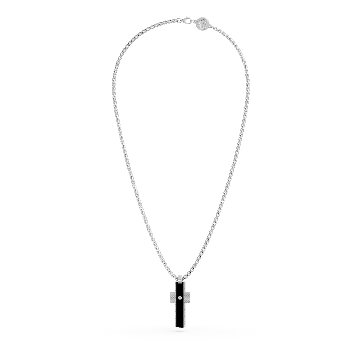 Lant cu pandantiv cruce din otel cu diamant de 0.002ct pentru barbati