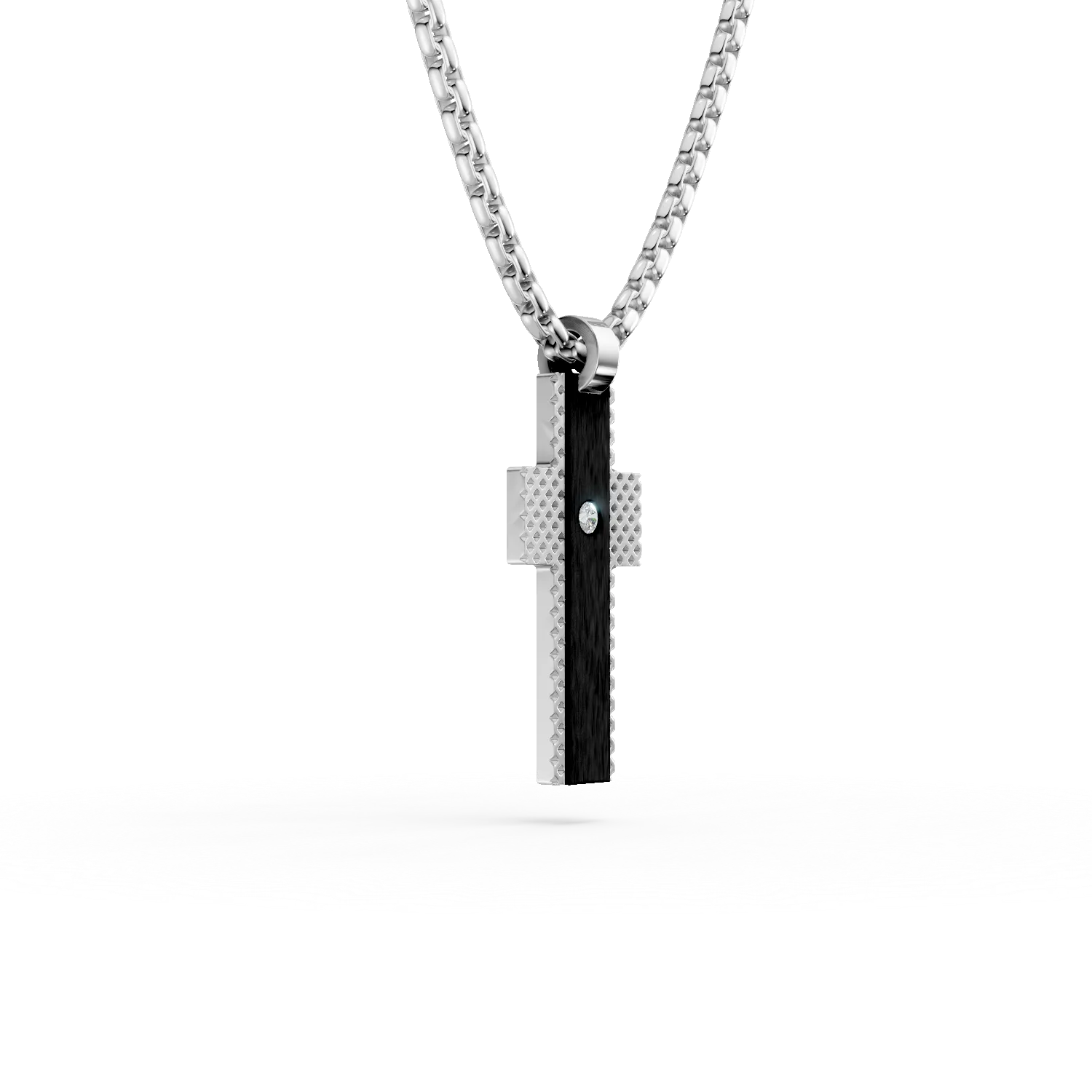 Lant cu pandantiv cruce din otel cu diamant de 0.002ct pentru barbati