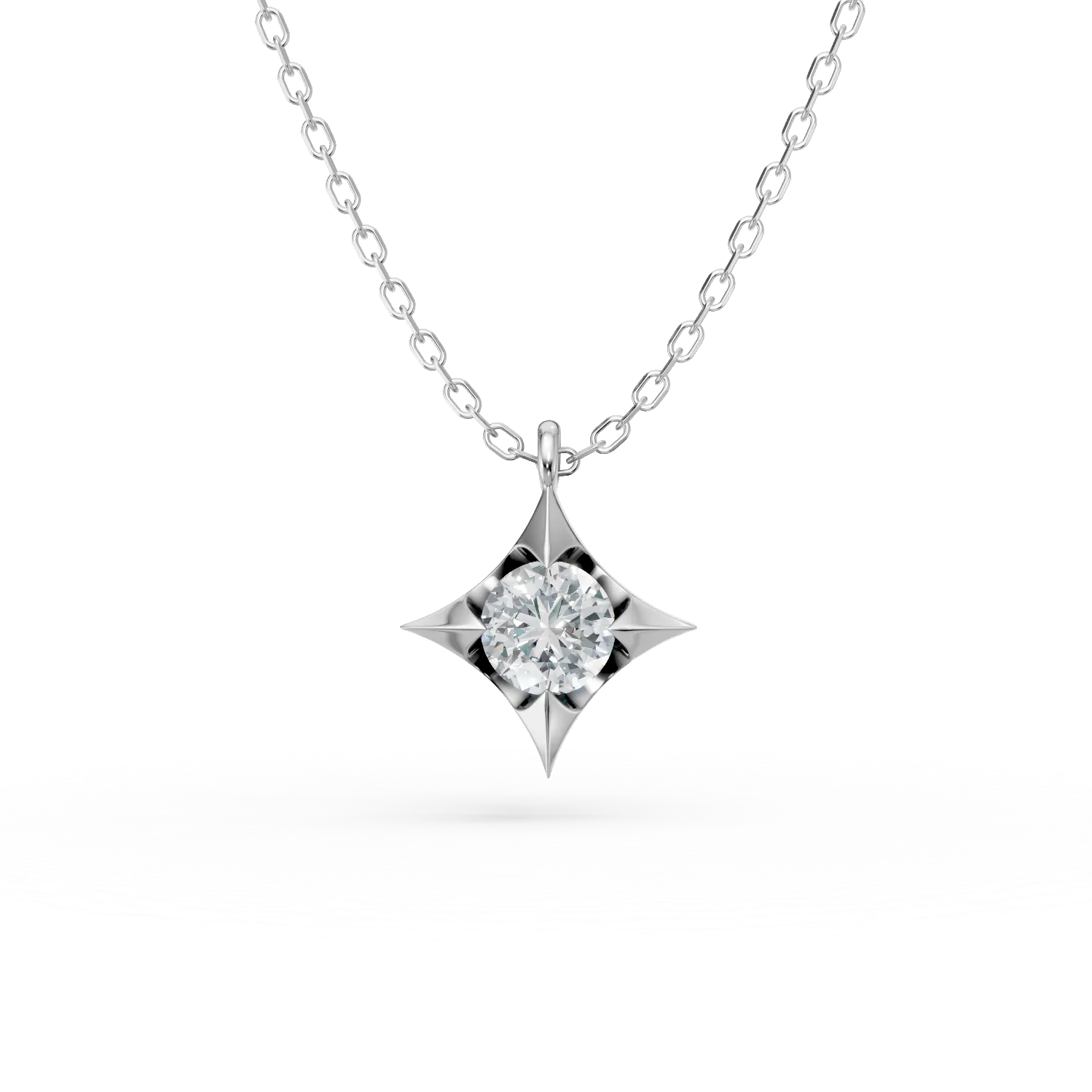 Lant cu pandantiv din aur alb cu diamant solitaire de 0.08ct