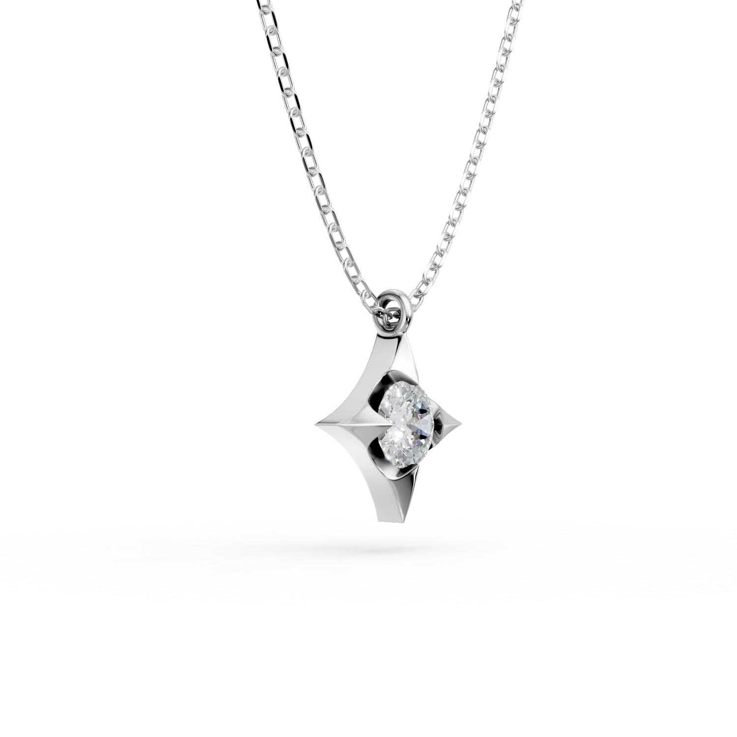 Lant cu pandantiv din aur alb cu diamant solitaire de 0.08ct