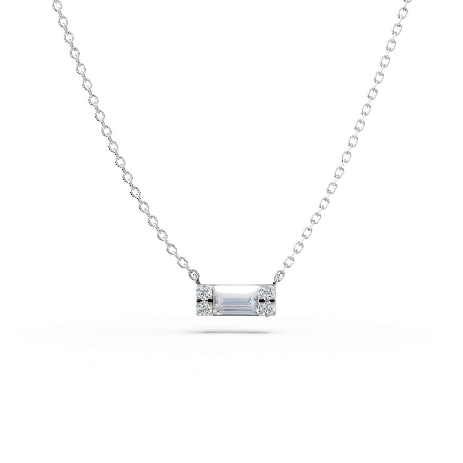 Lant cu pandantiv geometric din aur alb cu diamante de 0.2ct