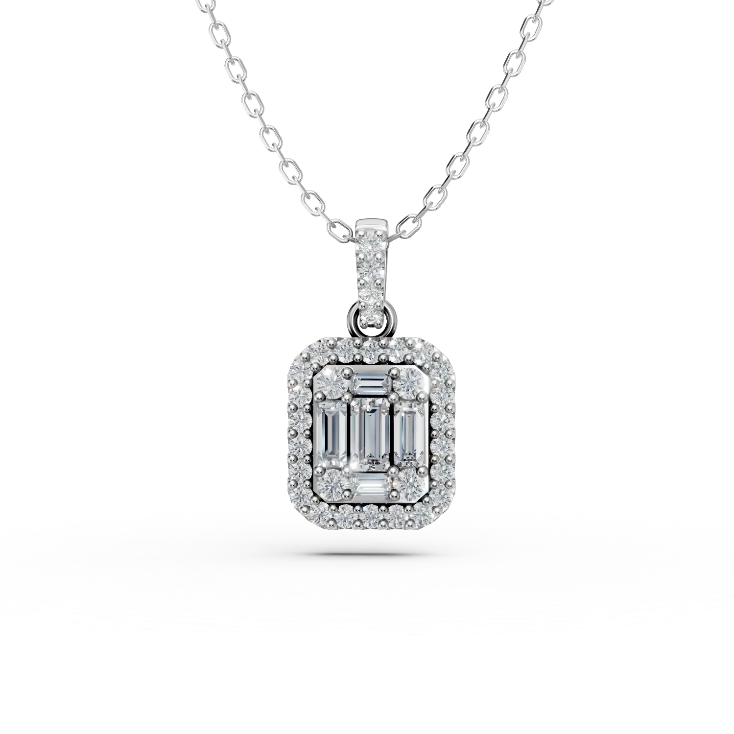 Lant cu pandantiv geometric din aur alb cu diamante de 0.4ct