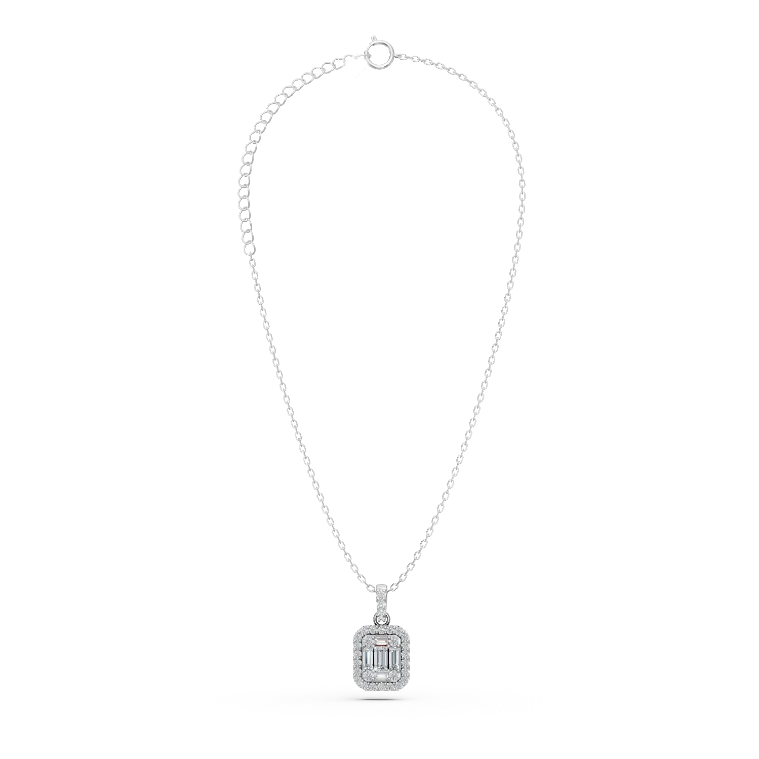 Lant cu pandantiv geometric din aur alb cu diamante de 0.4ct