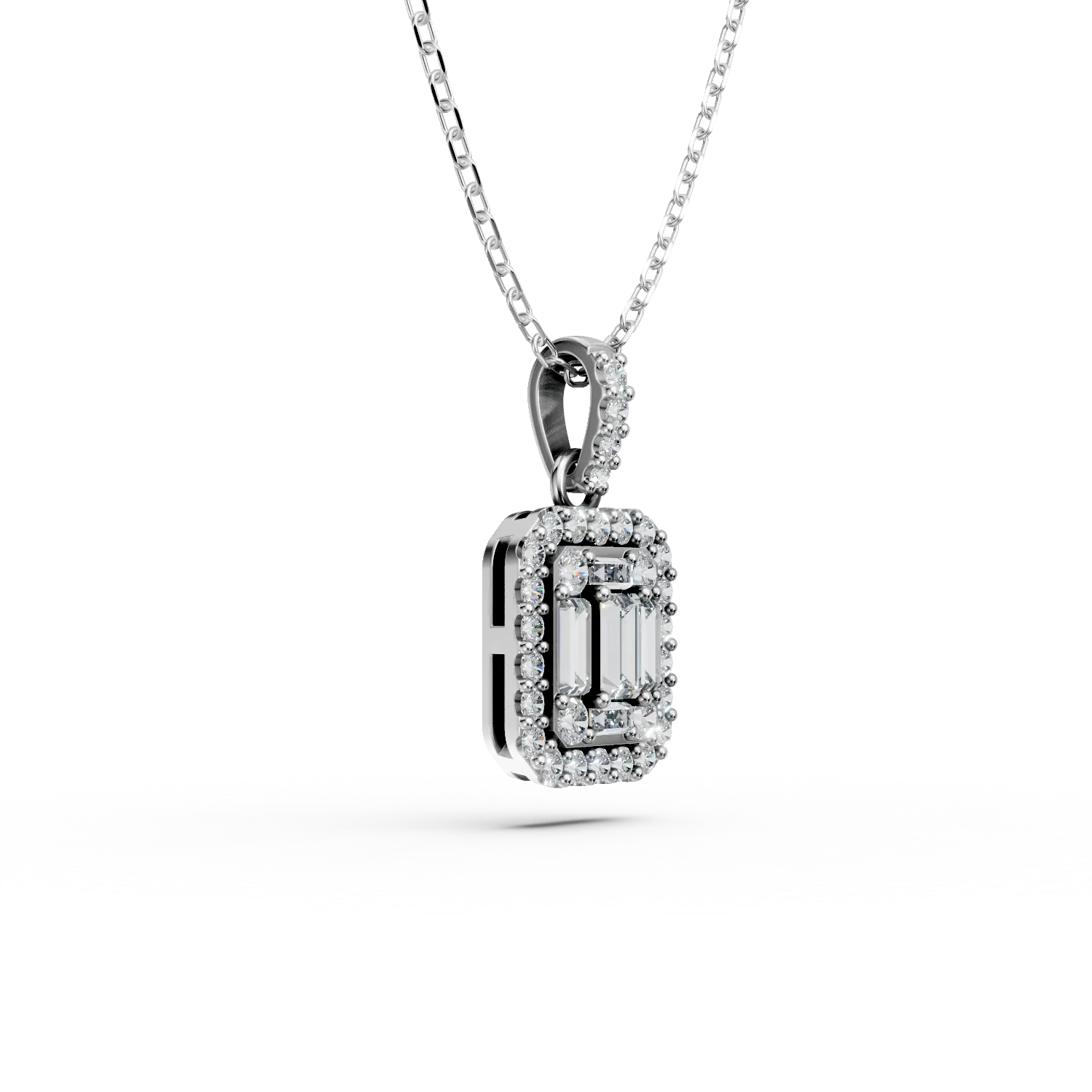 Lant cu pandantiv geometric din aur alb cu diamante de 0.4ct
