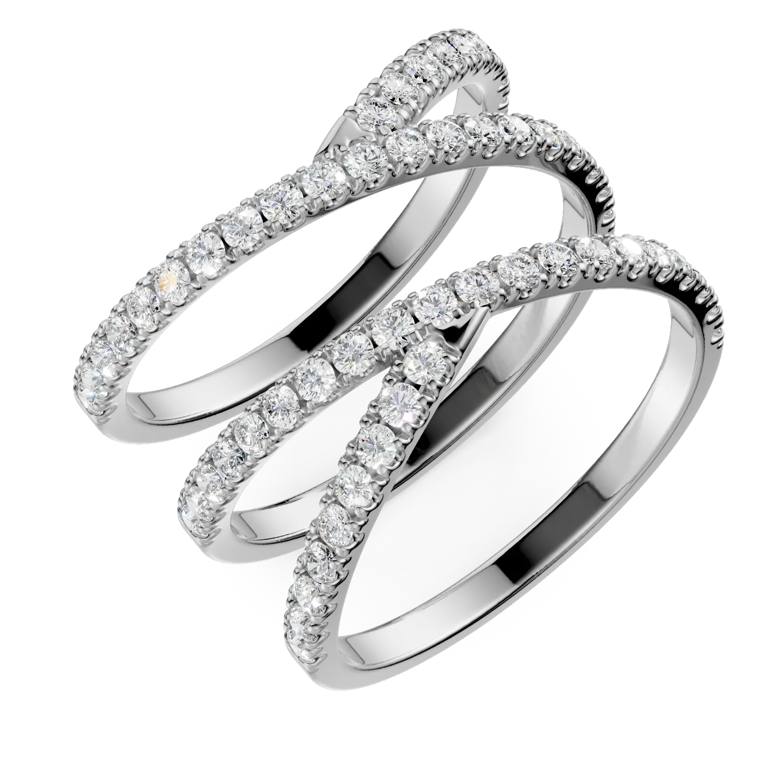 Inel geometric din aur alb cu diamante microsetting de 0.4ct