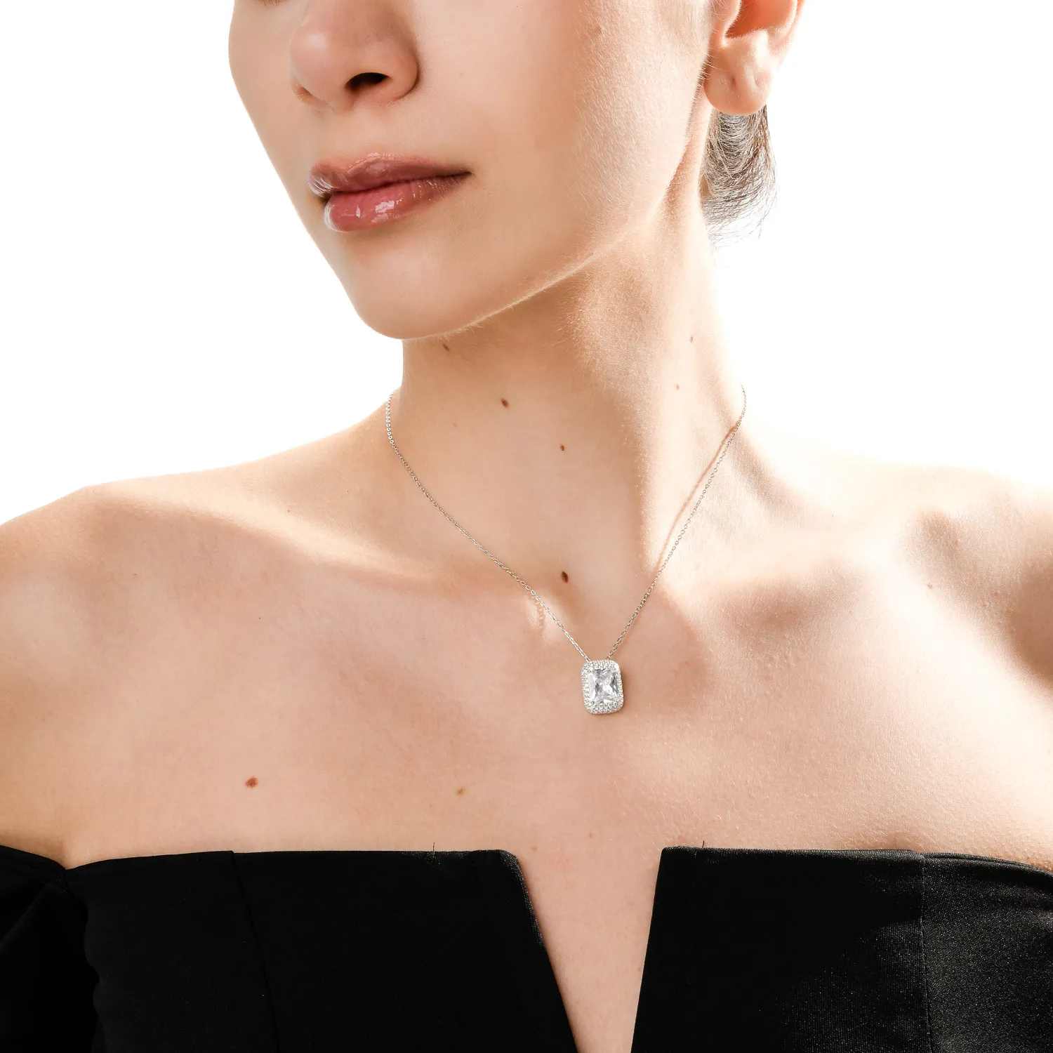 Lant cu pandantiv geometric din argint cu zirconia - imagine 4