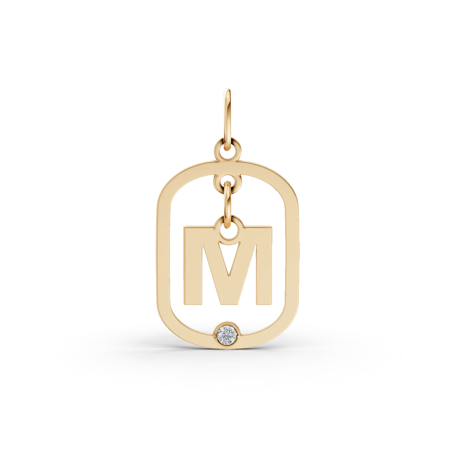 Pandantiv geometric cu initiala M din aur galben si diamant de 0.005ct