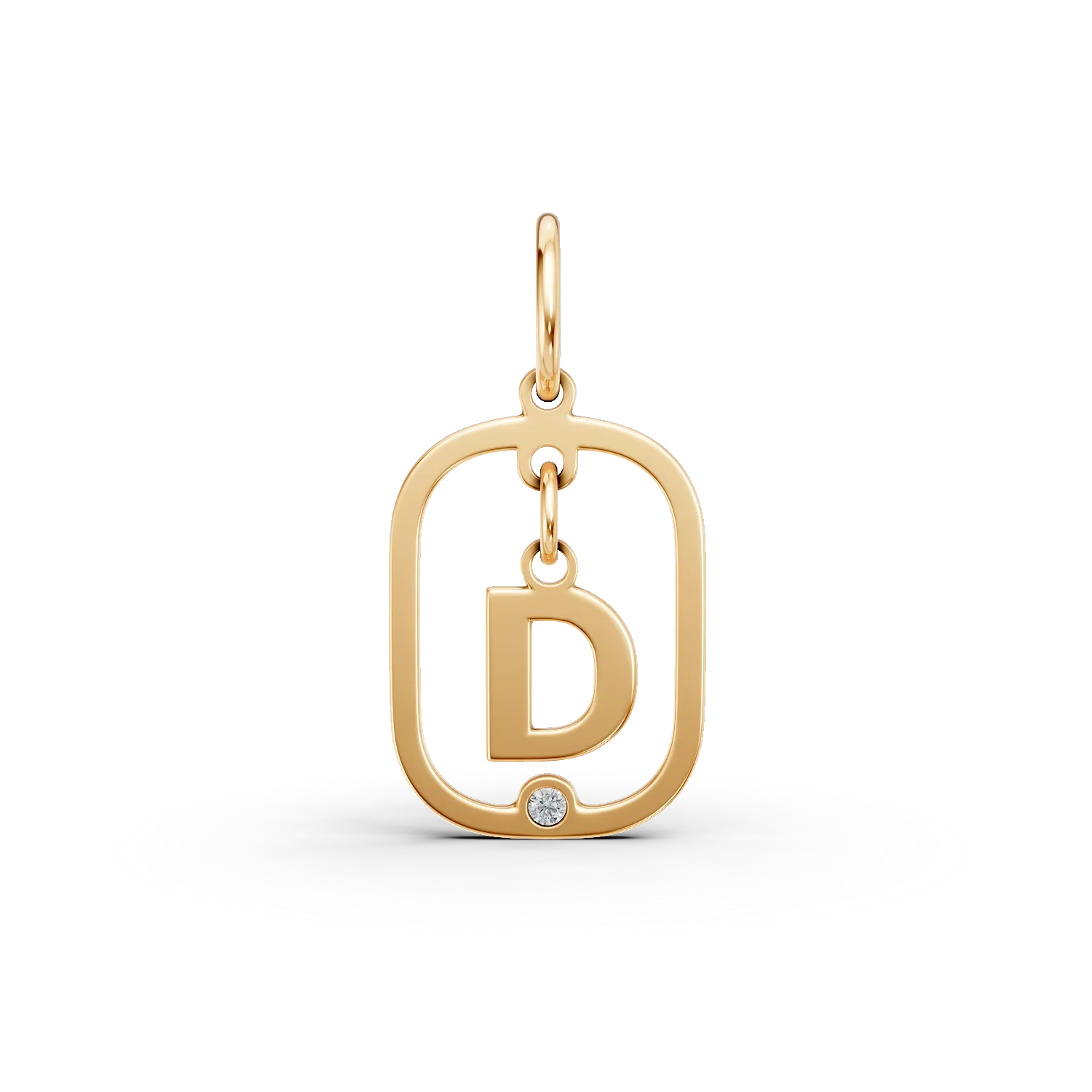 Pandantiv geometric cu initiala D din aur galben si diamant de 0.005ct