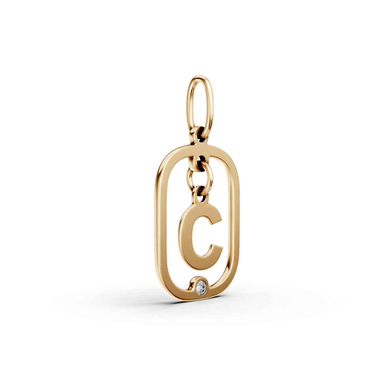 Pandantiv geometric cu initiala C din aur galben si diamant de 0.005ct
