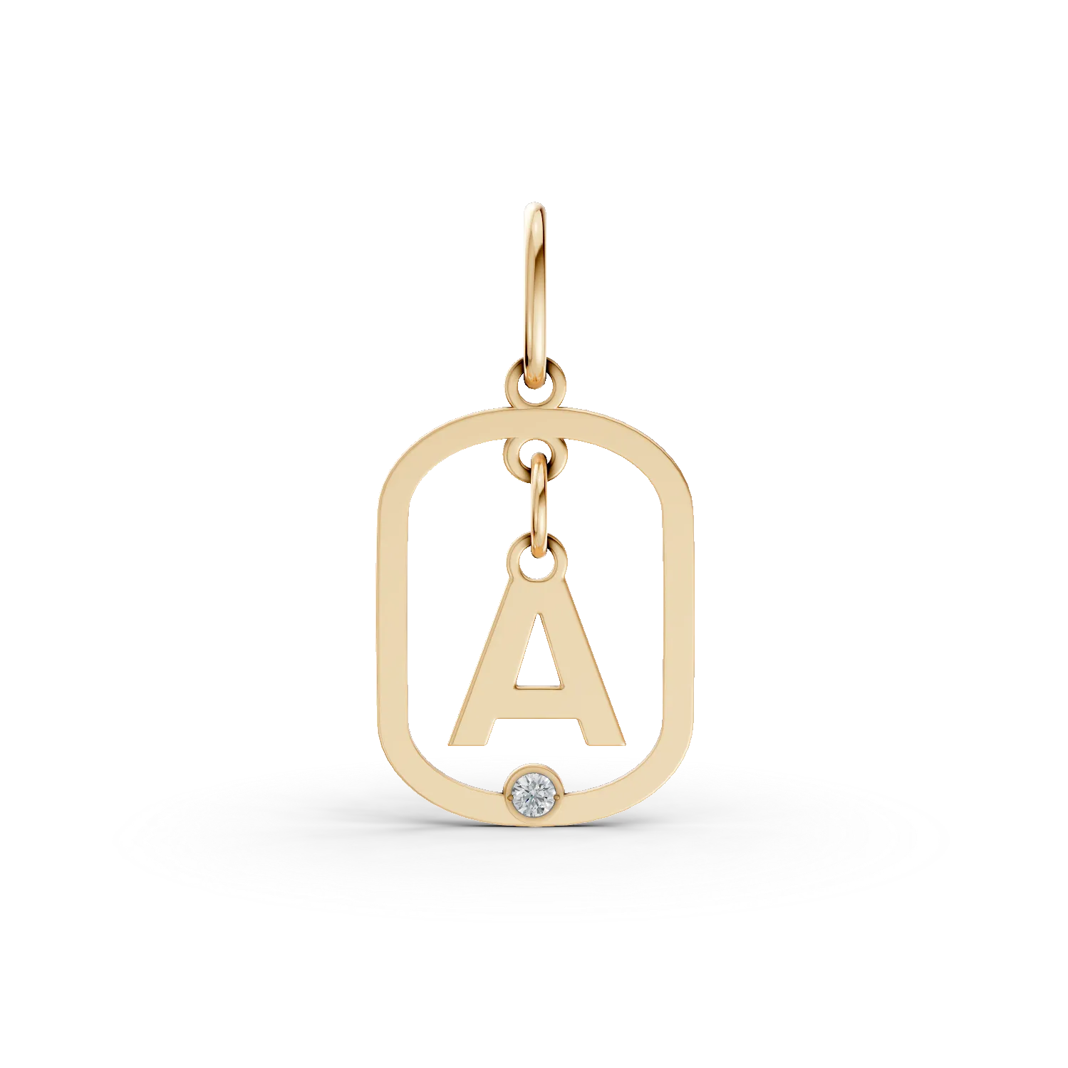 Pandantiv geometric cu initiala A din aur galben si diamant de 0.005ct