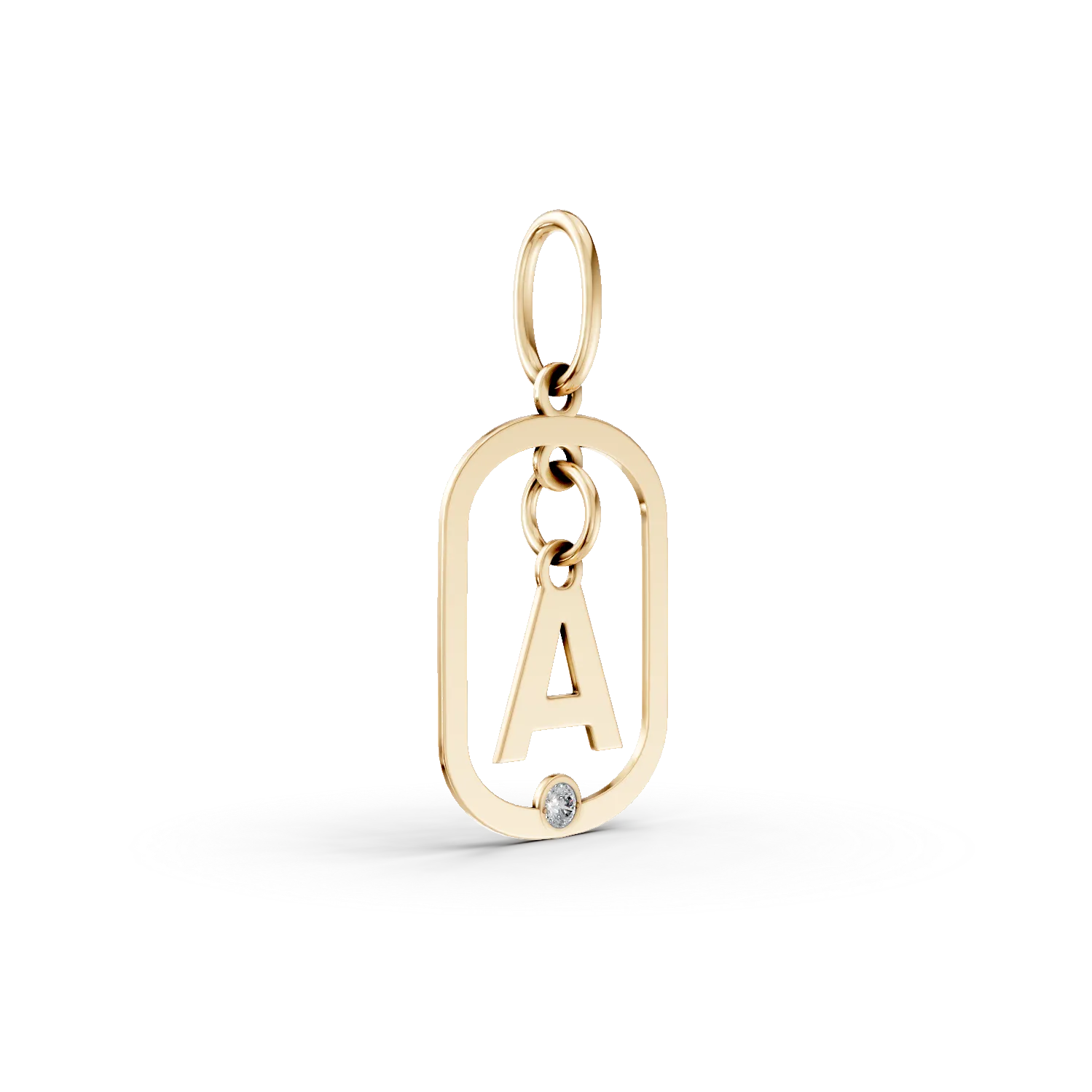 Pandantiv geometric cu initiala A din aur galben si diamant de 0.005ct