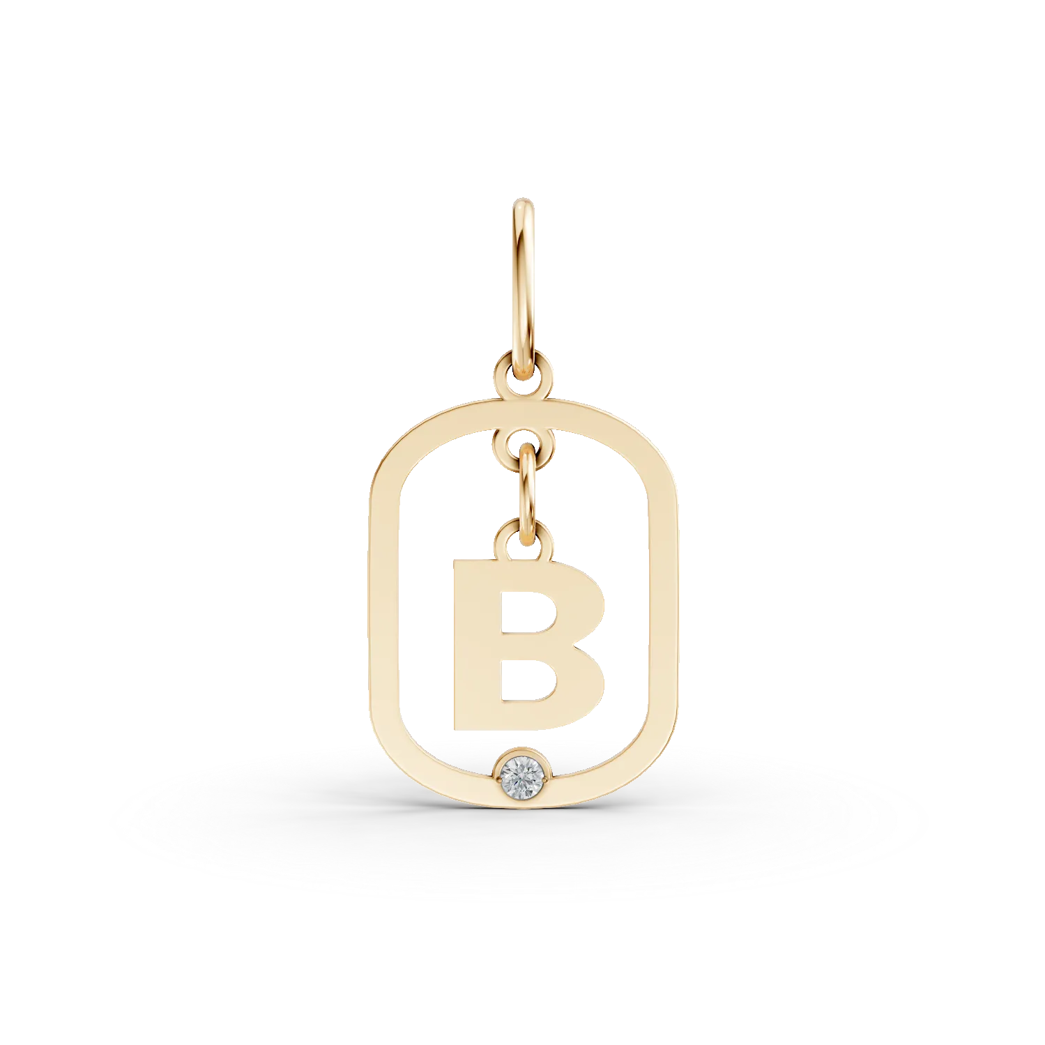 Pandantiv geometric cu initiala B din aur galben si diamant de 0.005ct