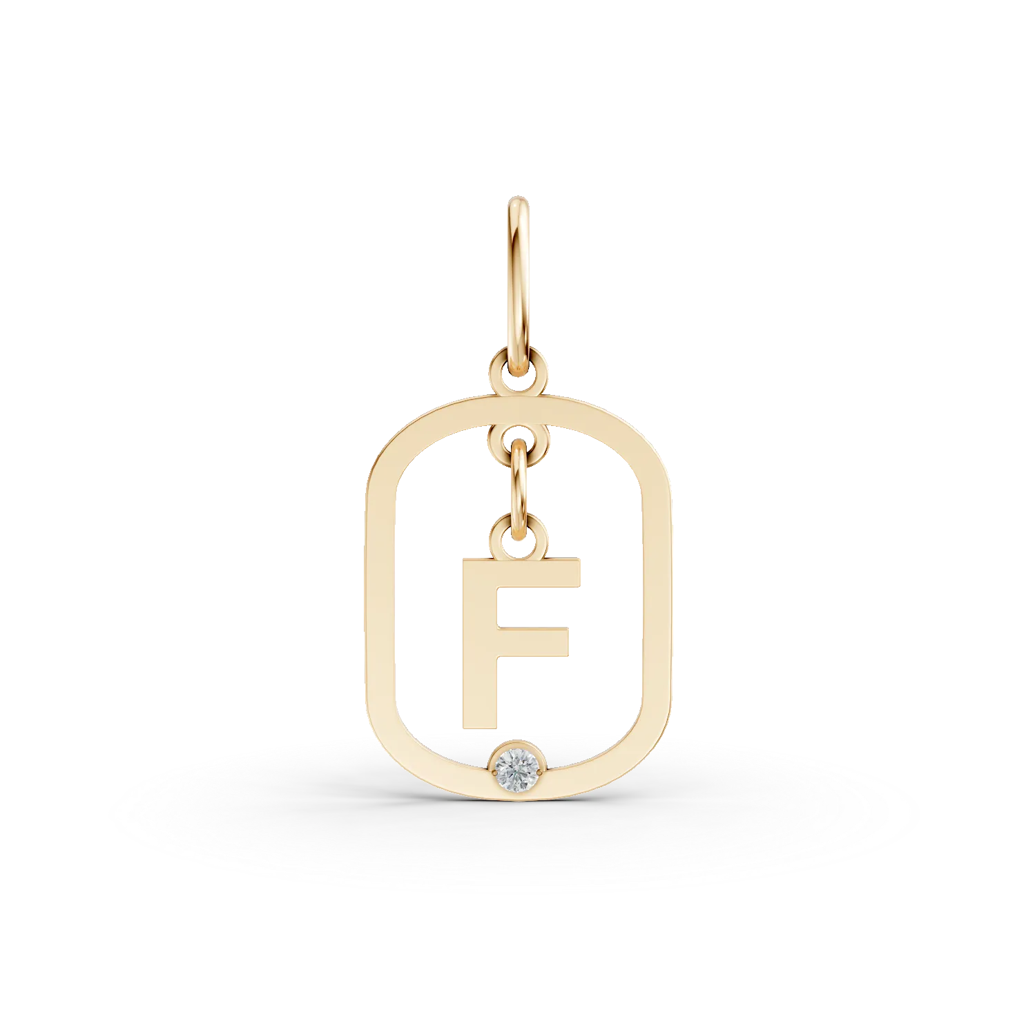 Pandantiv geometric cu initiala F din aur galben si diamant de 0.005ct