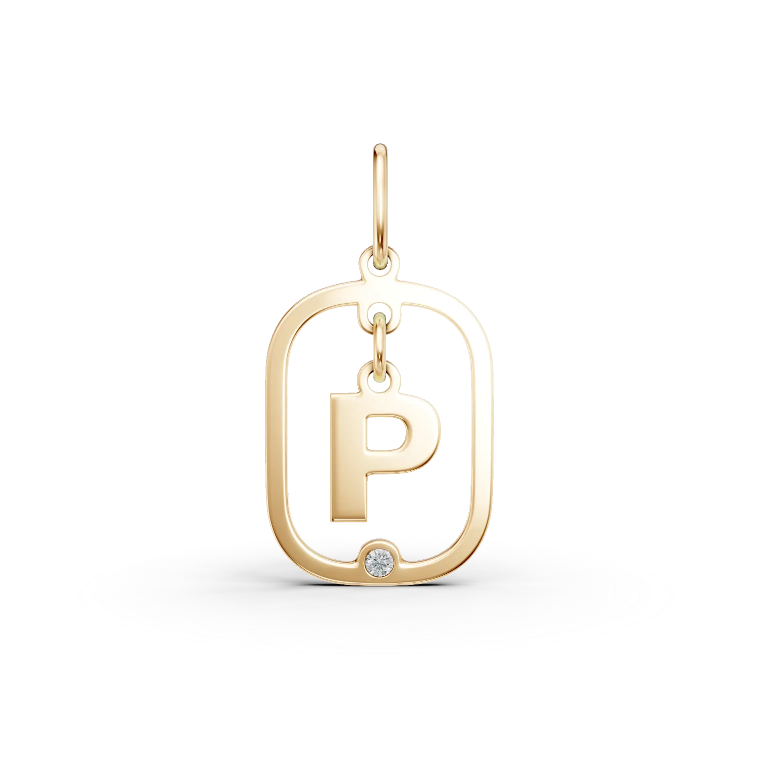 Pandantiv geometric cu initiala P din aur galben si diamant de 0.005ct