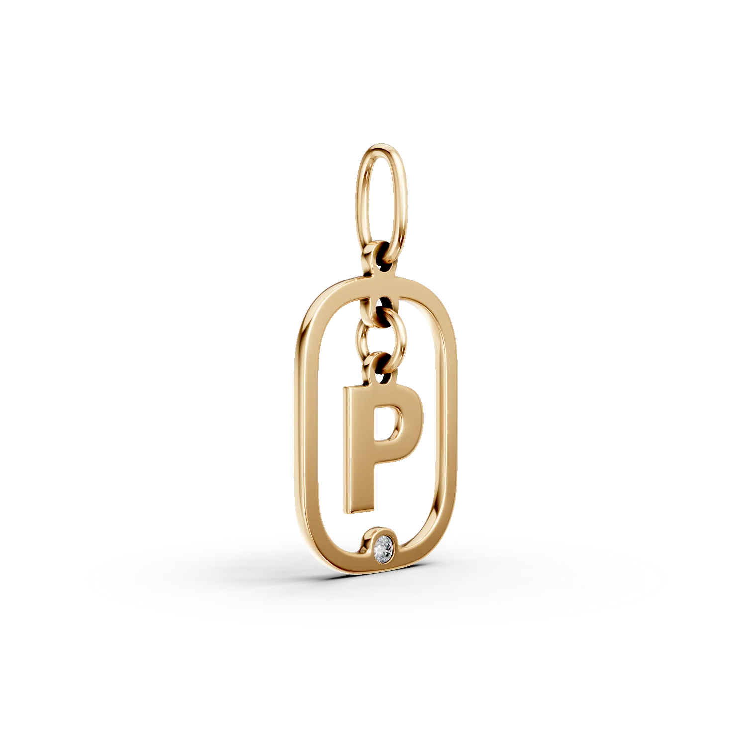 Pandantiv geometric cu initiala P din aur galben si diamant de 0.005ct