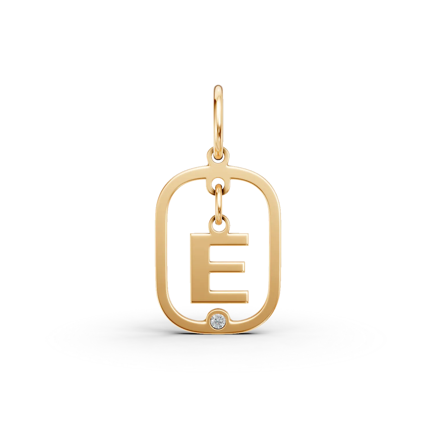 Pandantiv geometric cu initiala E din aur galben si diamant de 0.005ct
