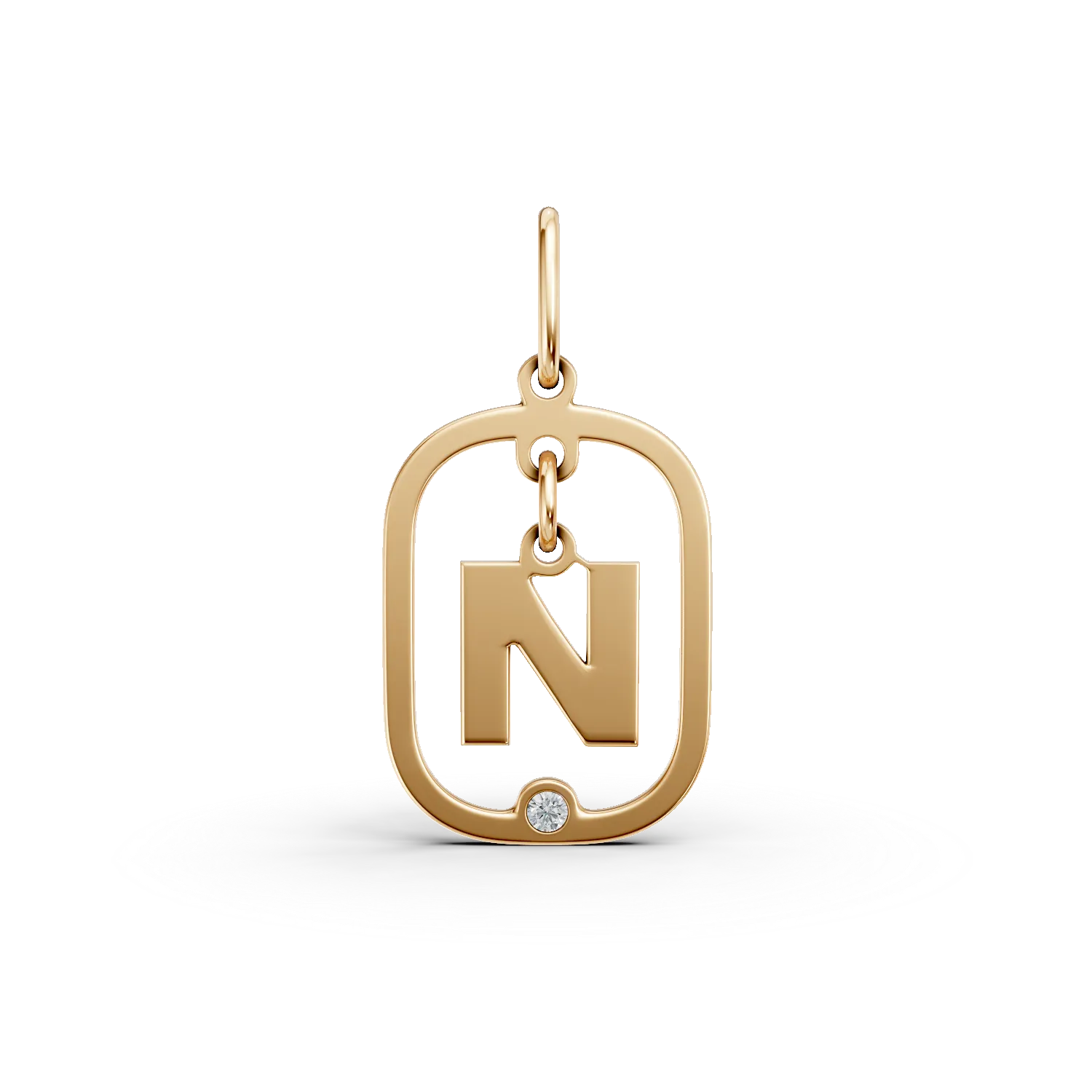 Pandantiv geometric cu initiala N din aur galben si diamant de 0.005ct