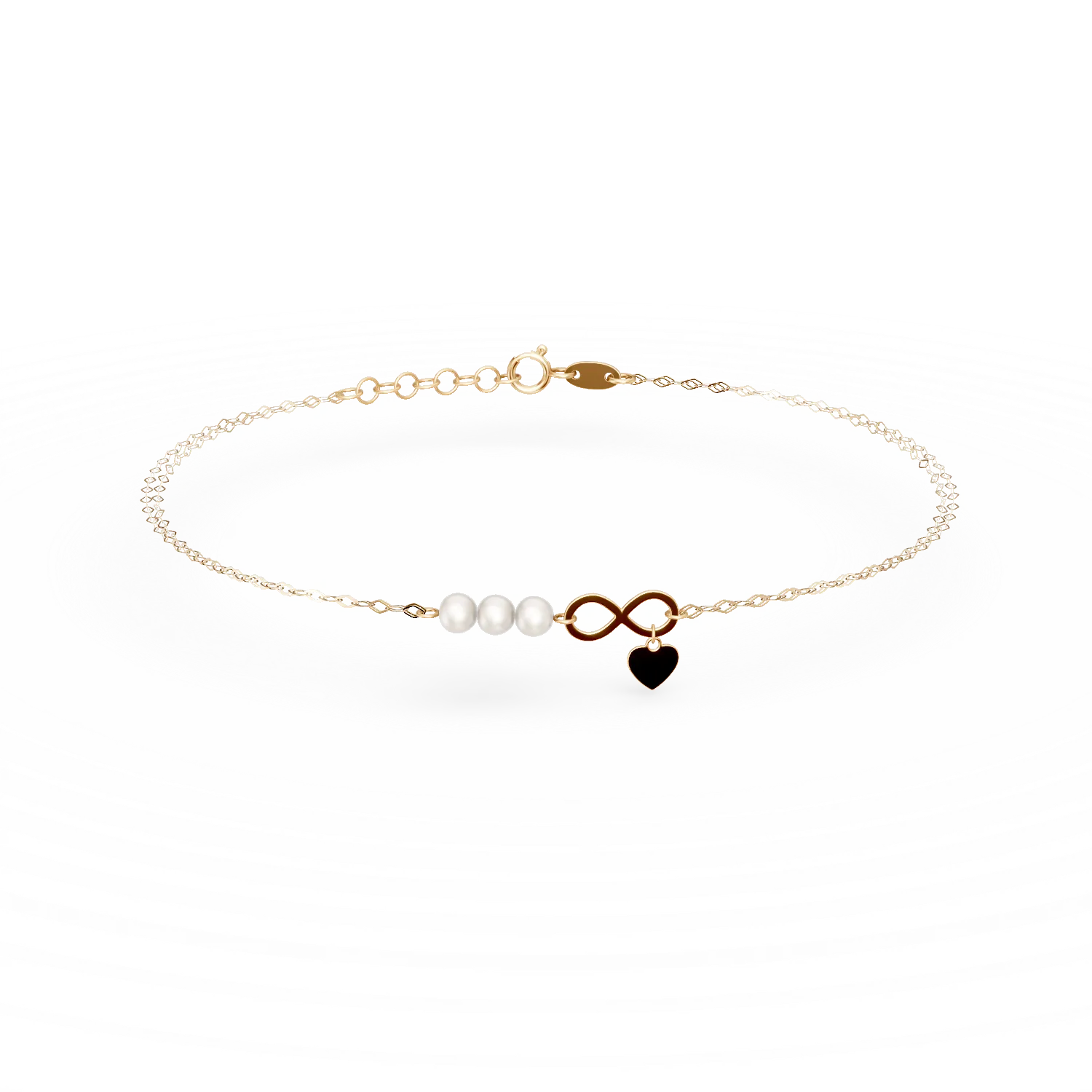 Bratara cu pandantiv inimioara din aur galben si perle de cultura
