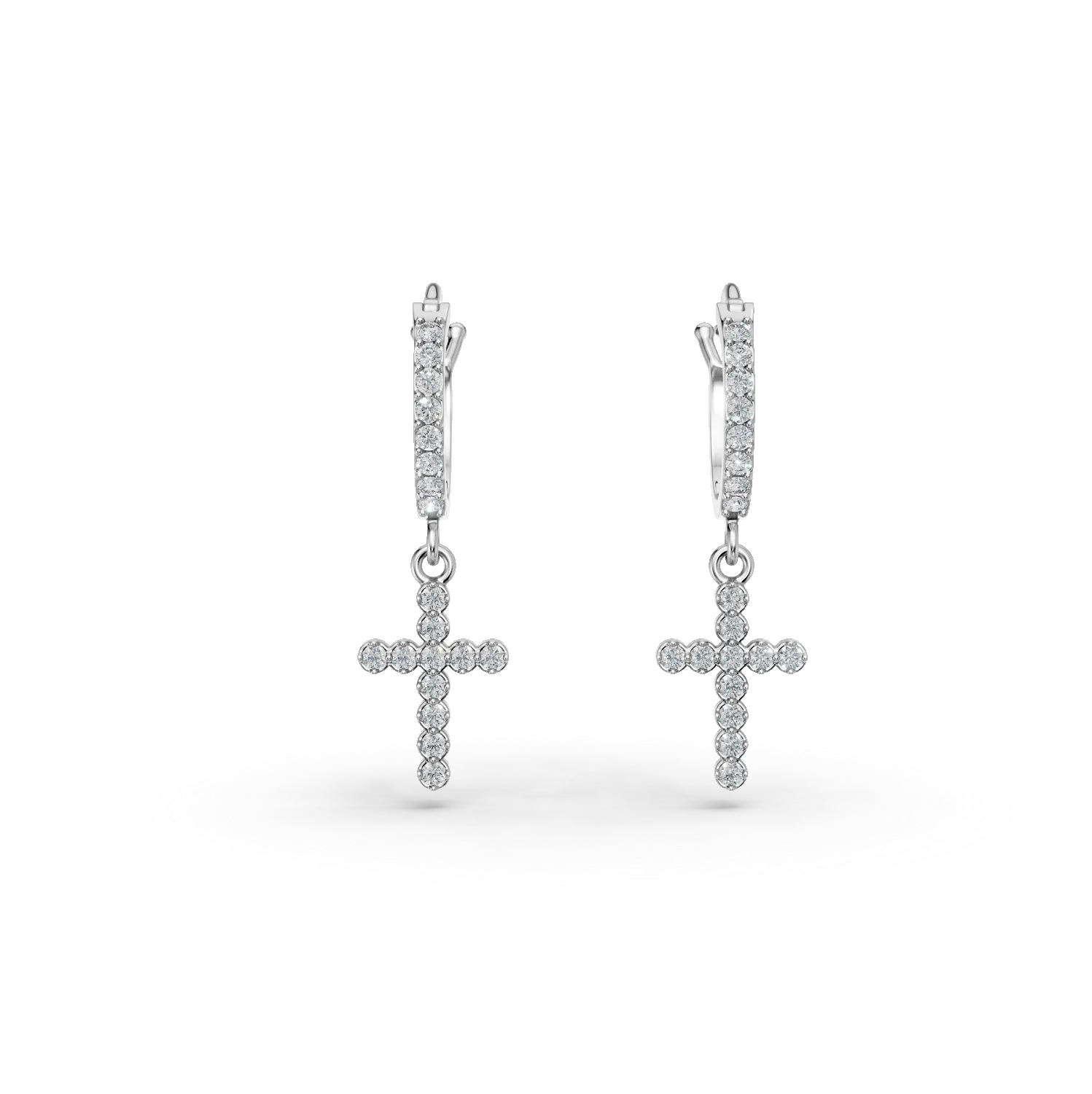 Cercei cruciulita din aur alb cu zirconii