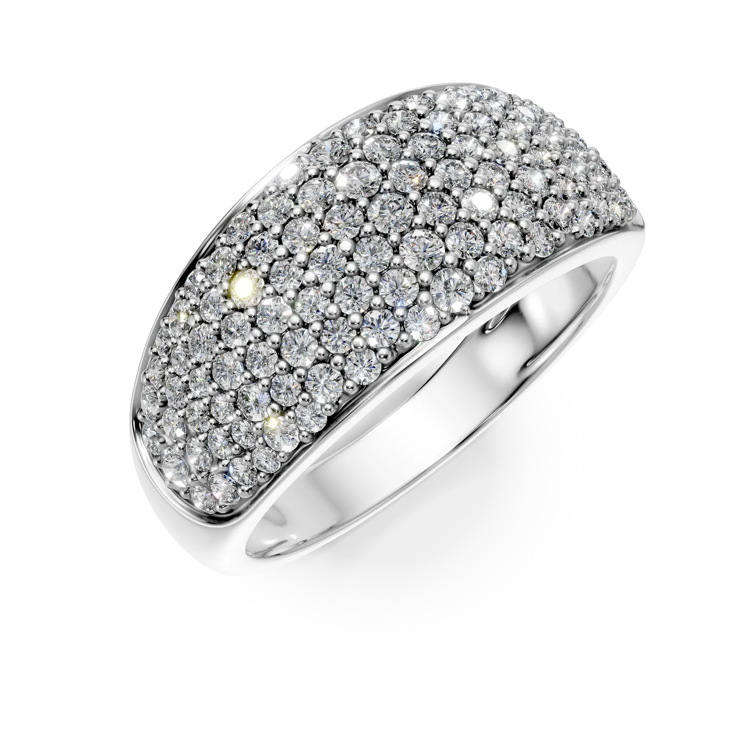 Inel geometric din aur alb cu zirconii microsetting