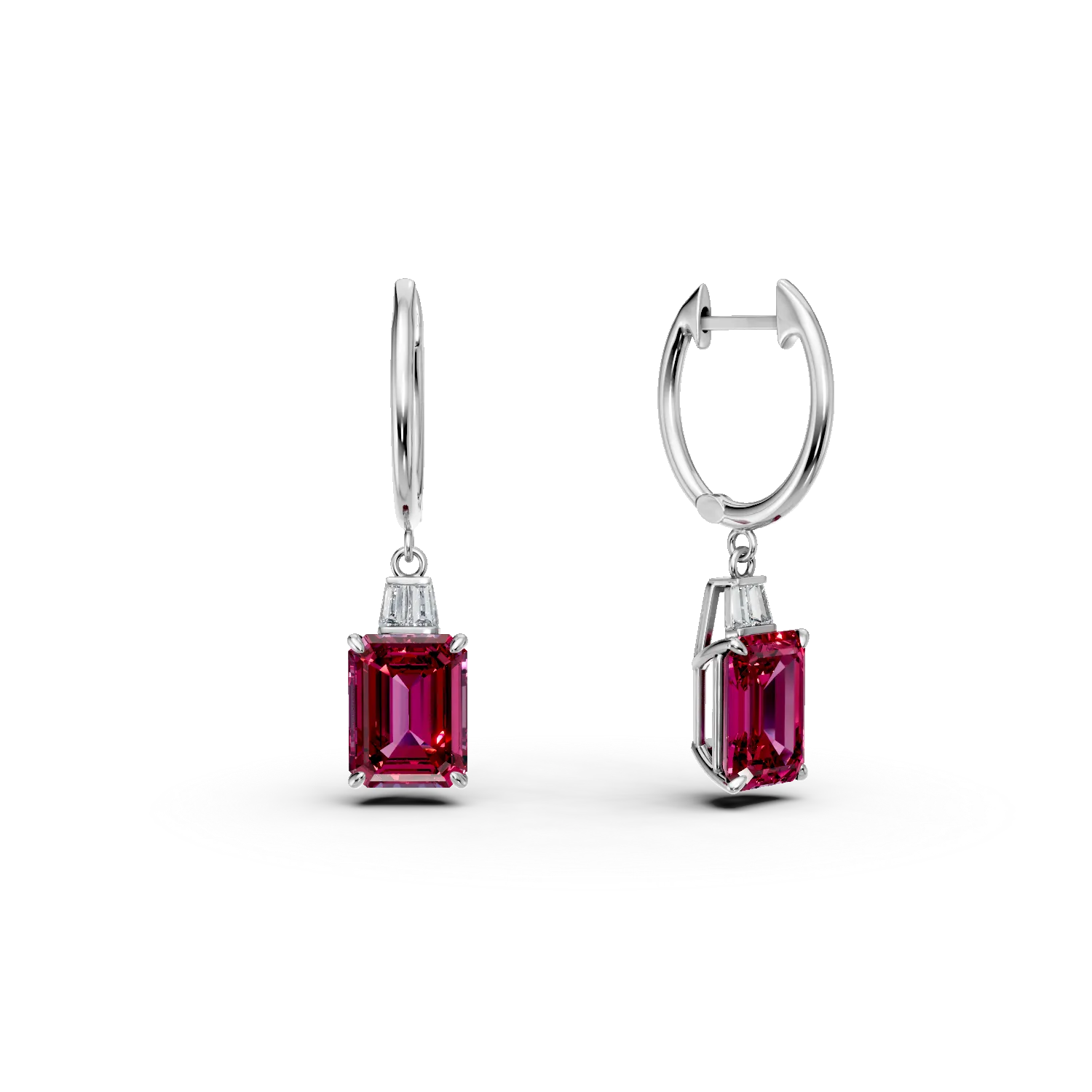 Cercei din aur alb cu rubine si diamante de 6.4ct create in laborator
